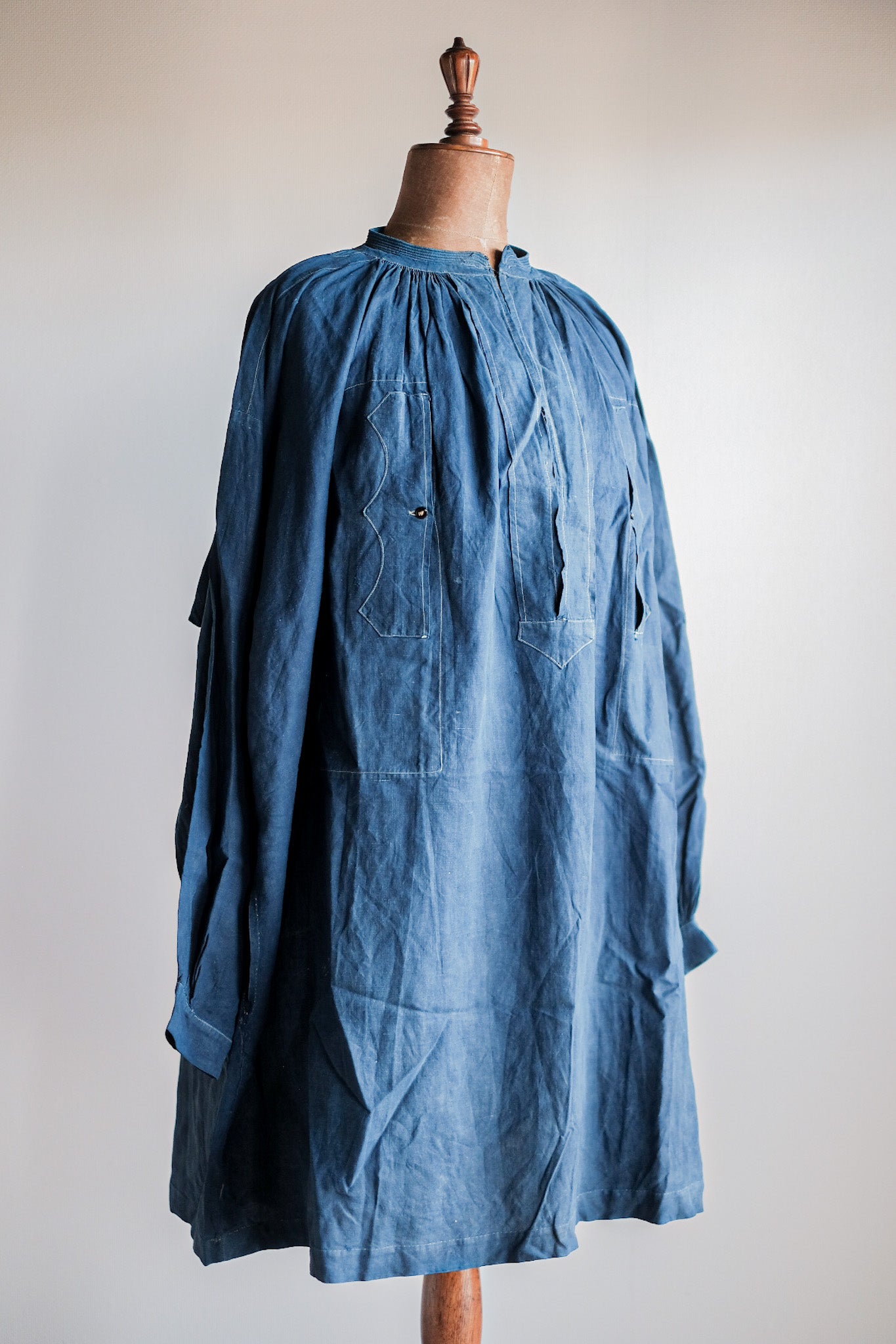 【Early 20th C】French Antique Indigo Linen Smock "Biaude"