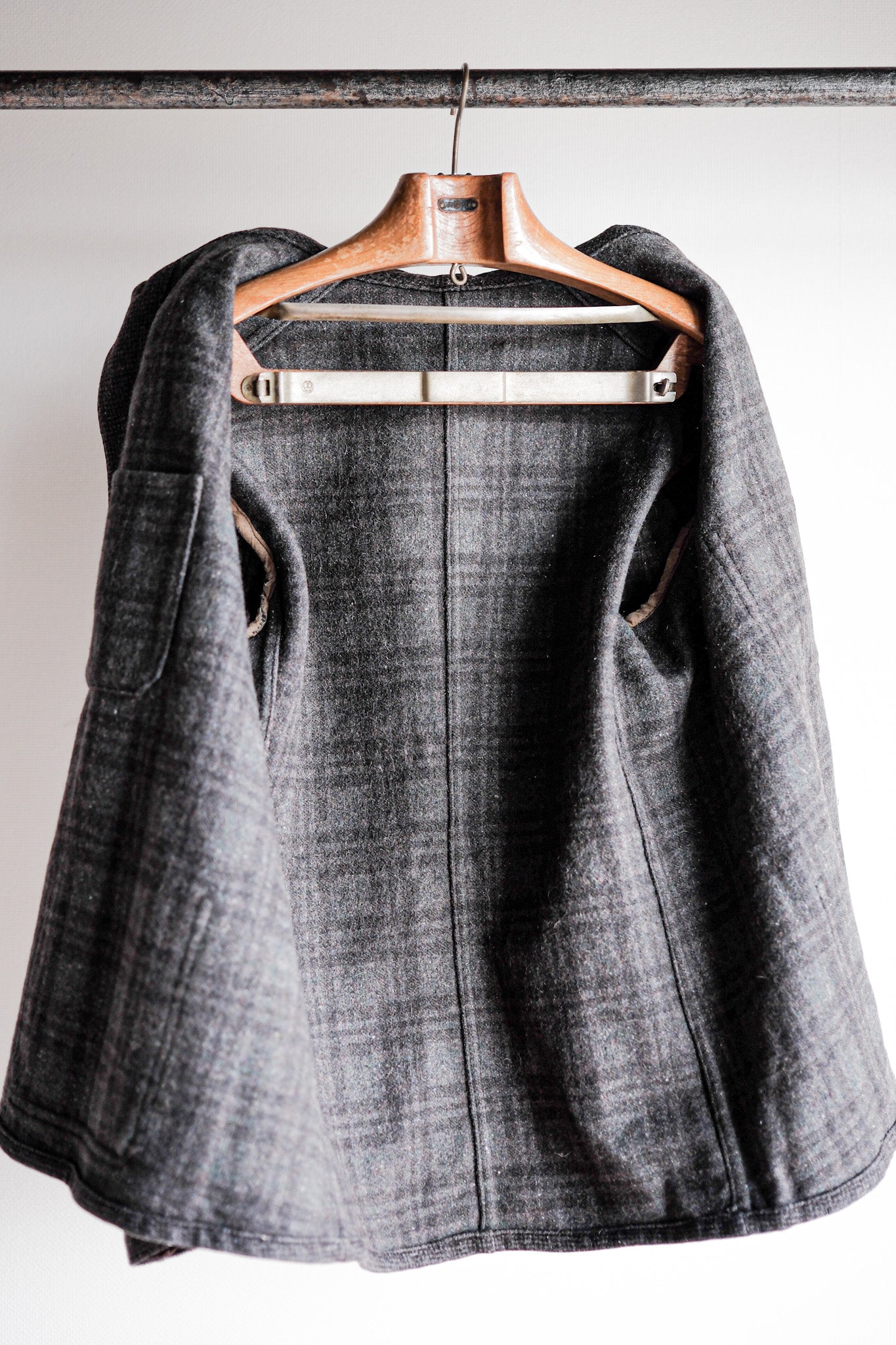 【~50's】French Vintage Gray Wool Checked Work Jacket