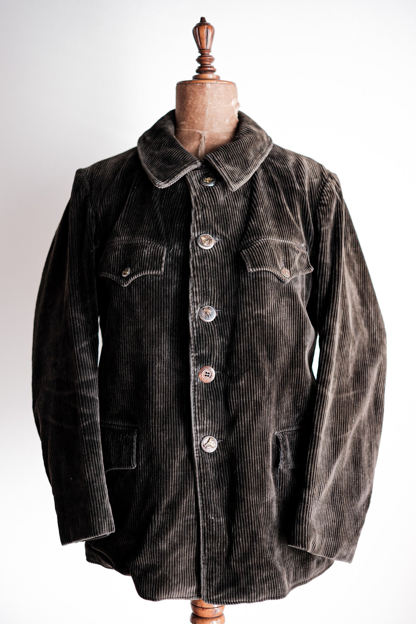 40's】French Vintage Dark Brown Corduroy Gamekeeper Hunting