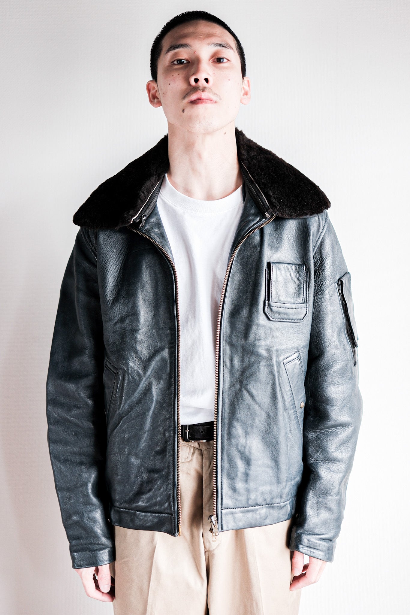 【~70's】French Air Force Pilot Leather Jacket Size.44