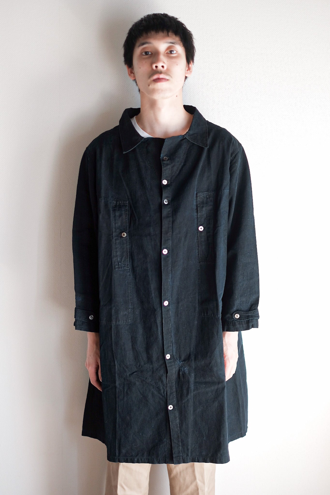 【Early 20th C】French Antique Indigo Metis Smock Open Type "Biaude"