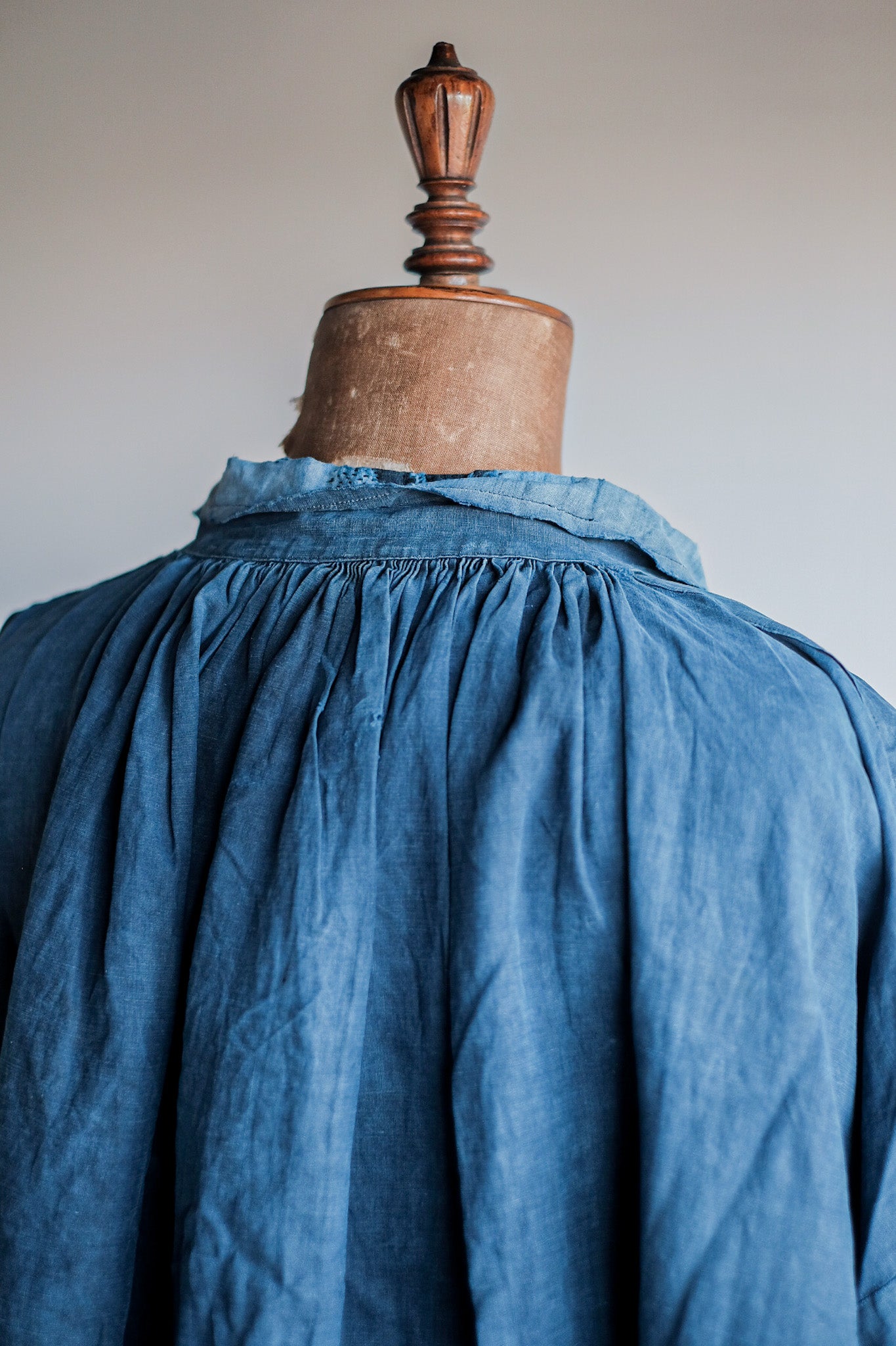 【Early 20th C】French Antique Indigo Linen Smock Open Type "Biaude"