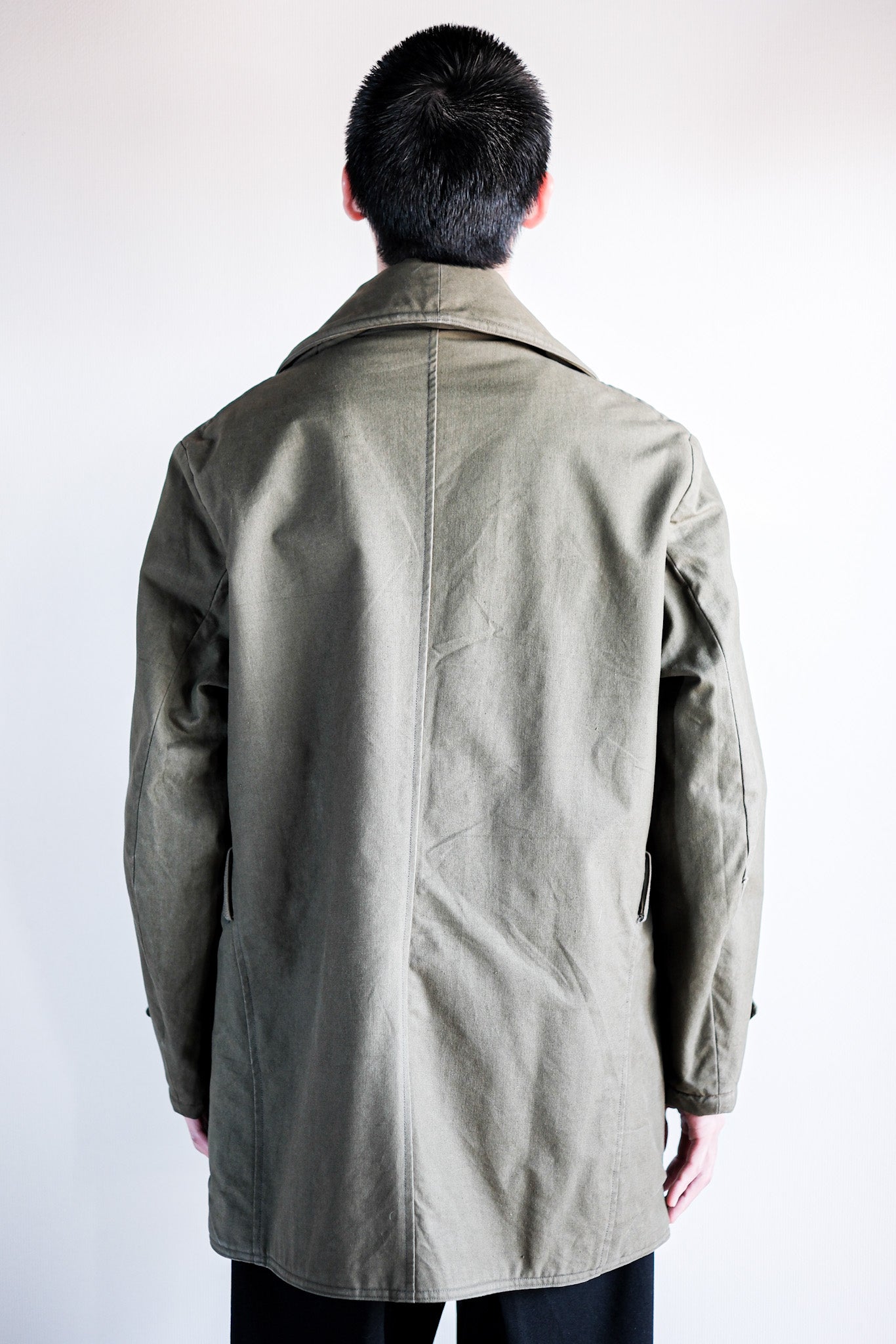 【~40's】French Vintage Shawl Collar Green Cotton Canvas Mackinaw Coat