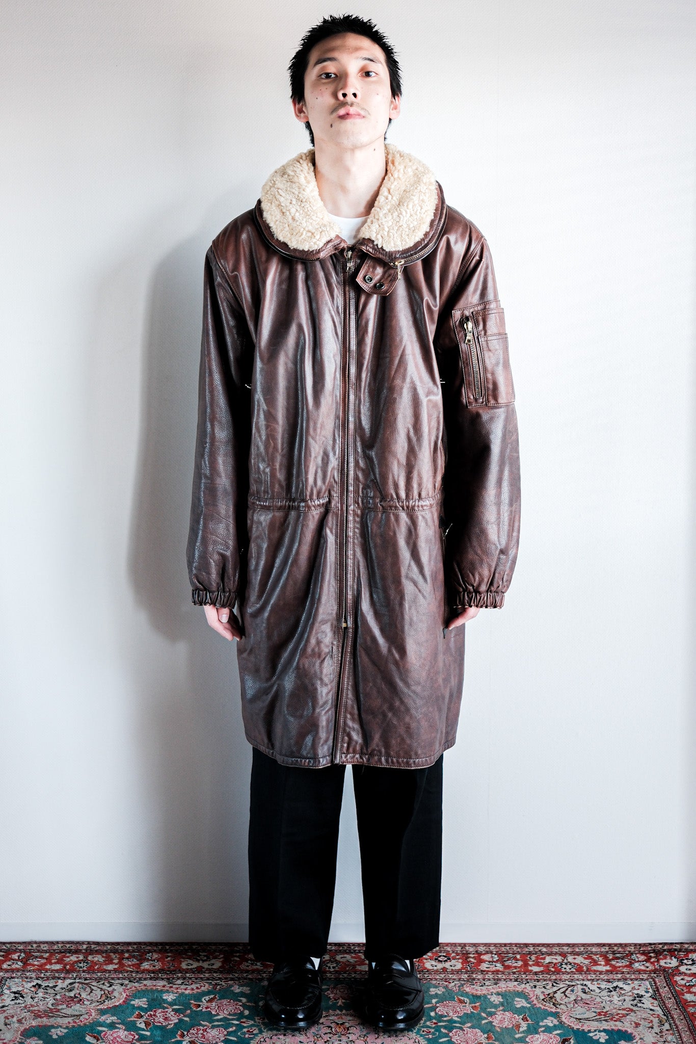 【~80's】Old GIORGIO ARMANI Aviator Style Leather Coat Size.48
