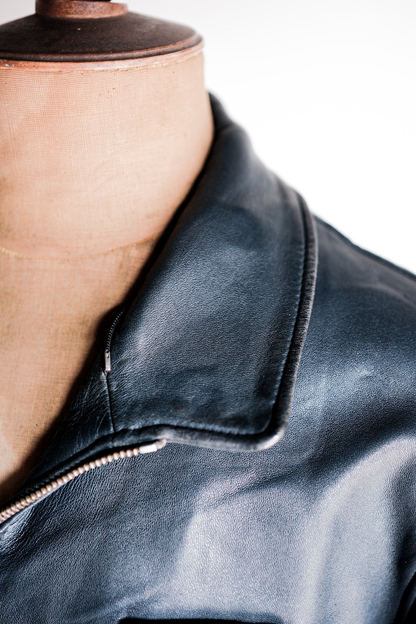 【~70's】French Air Force Pilot Leather Jacket With Chin Strap