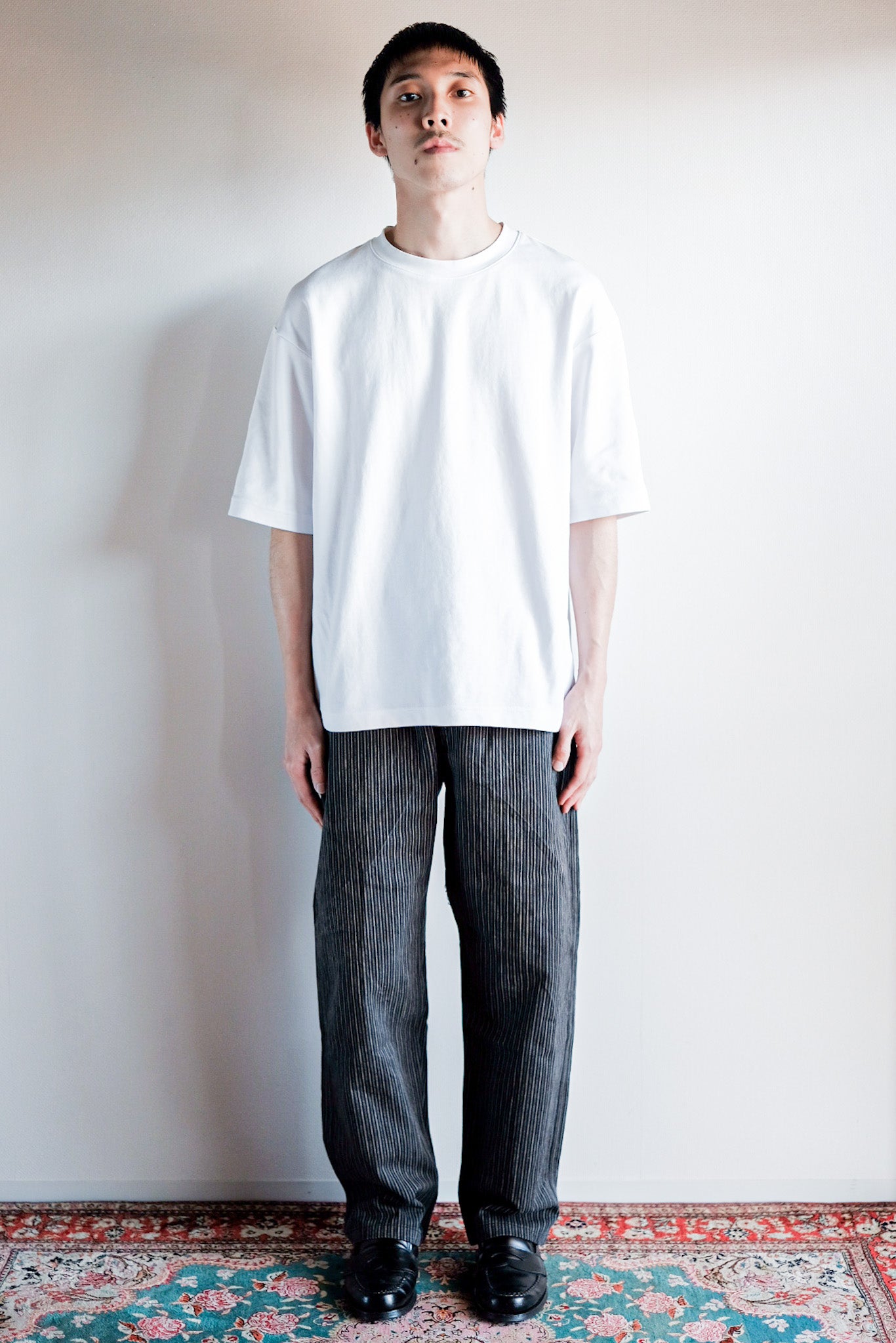 【~ 40 대 's 프랑스 빈티지면 스트라이프 작업 바지