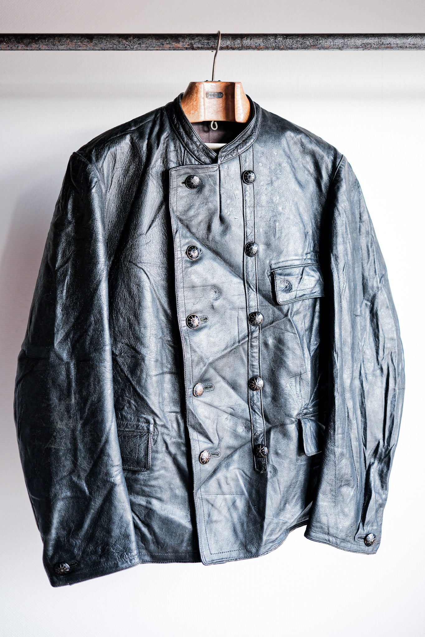 【~40's】Swedish Vintage Double Breasted Leather Jacket