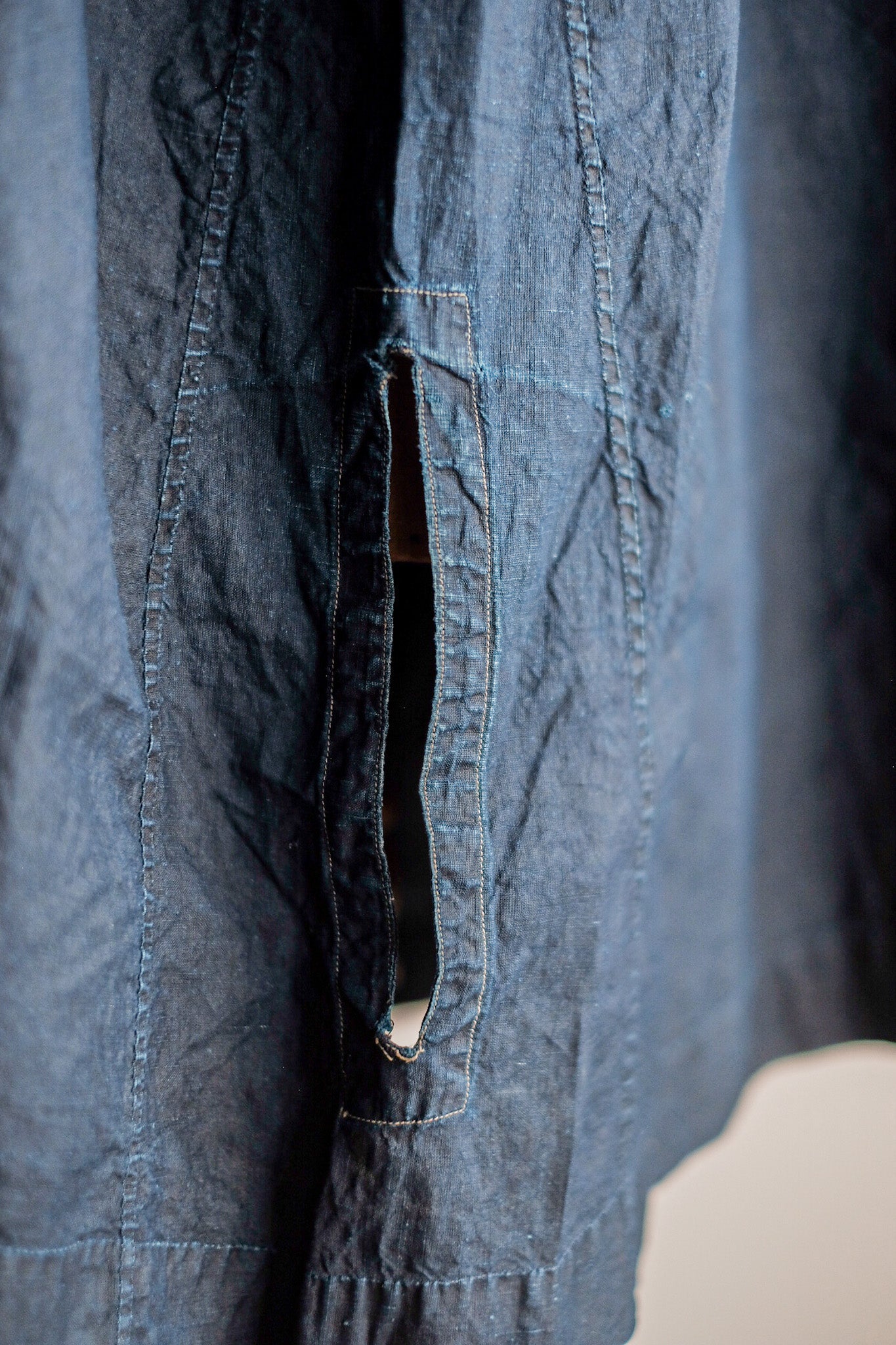 【Early 20th C】French Antique Indigo Linen Smock "Biaude"
