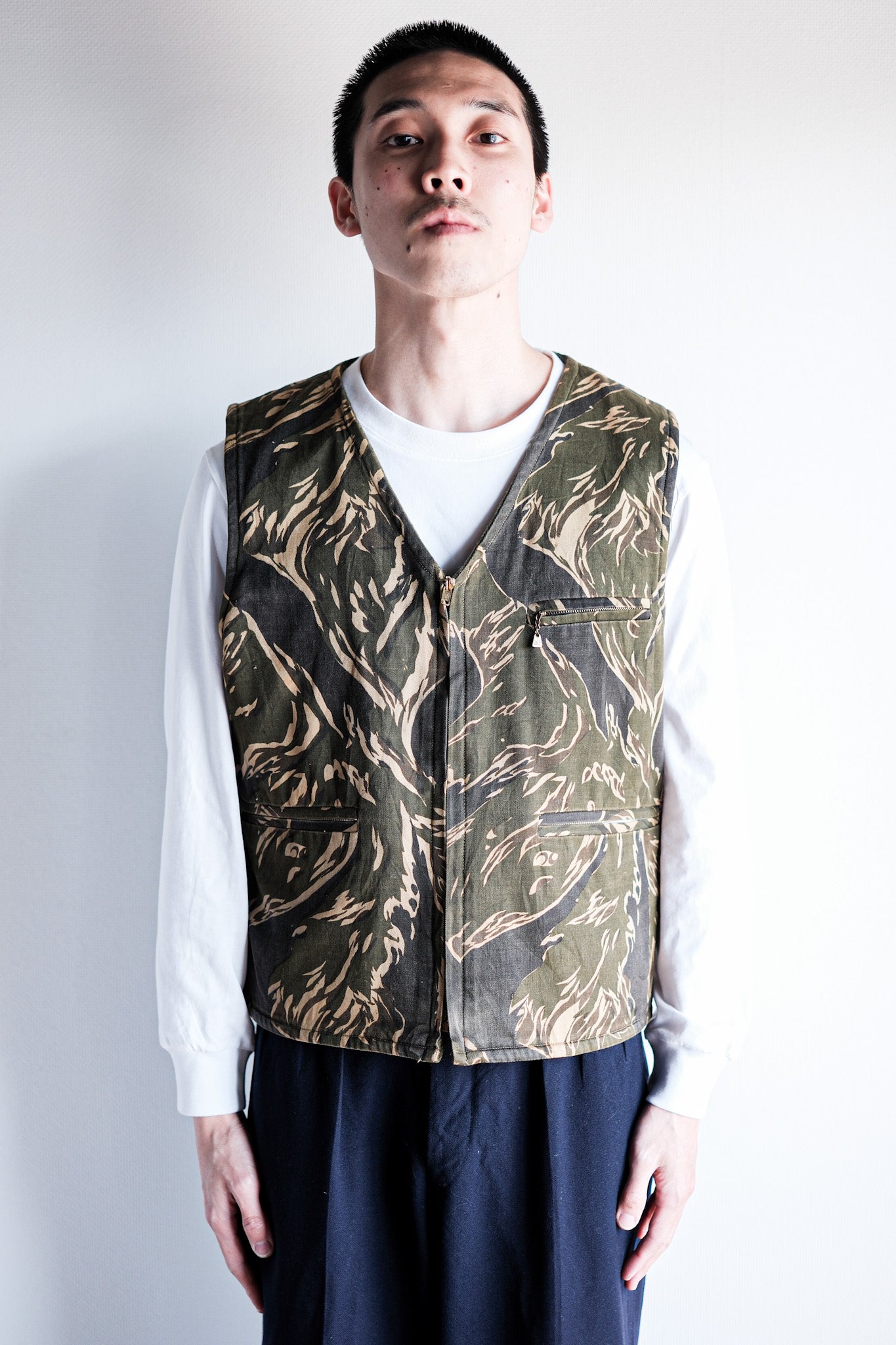 【~70's】American Vintage Tiger Stripe Camouflage Reversible Vest