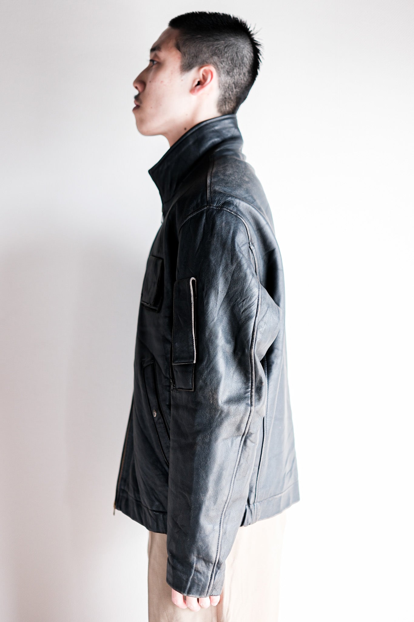 【~70's】French Air Force Pilot Leather Jacket Size.50