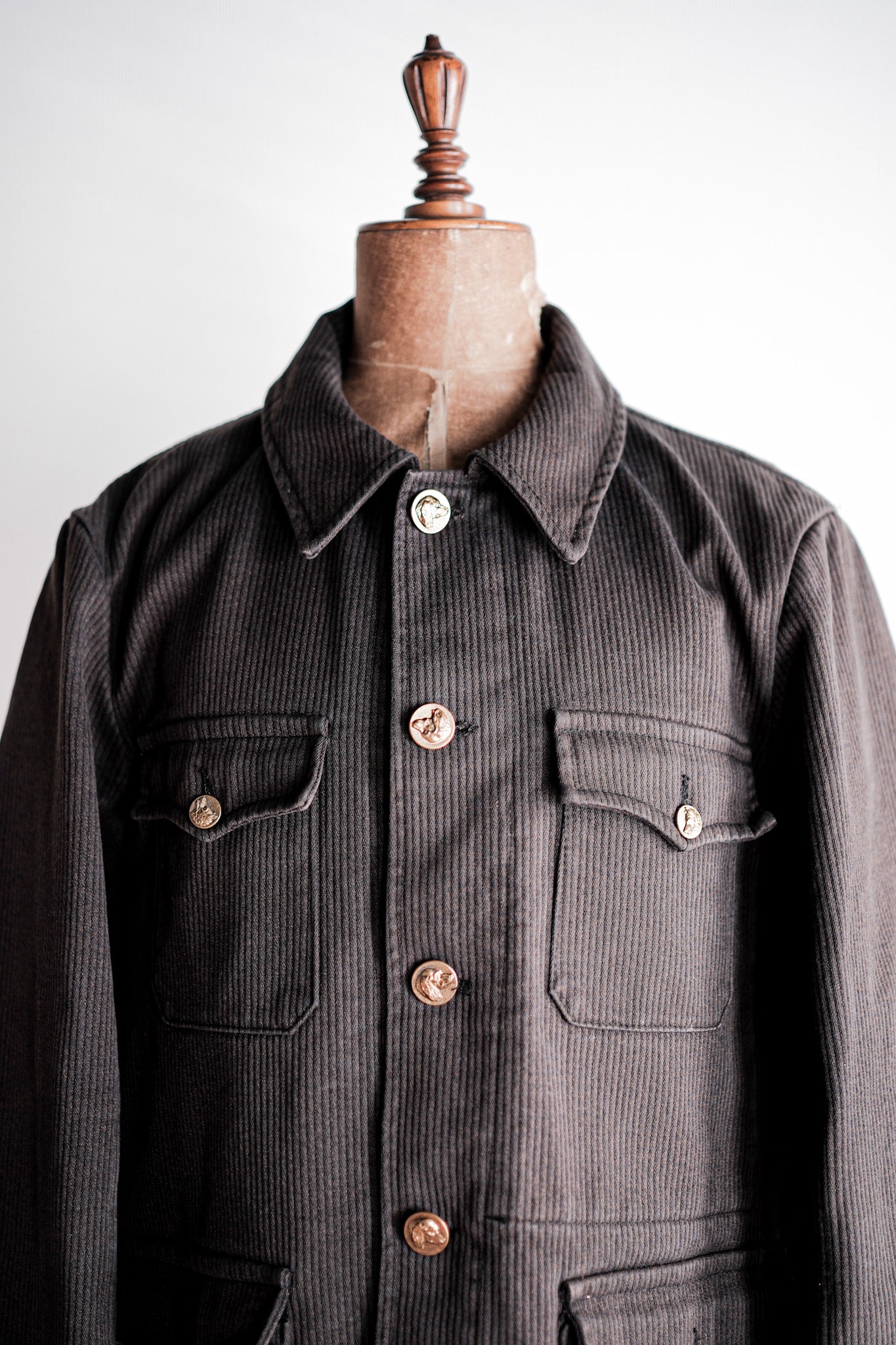 【~50's】French Vintage Brown Cotton Pique Hunting Jacket