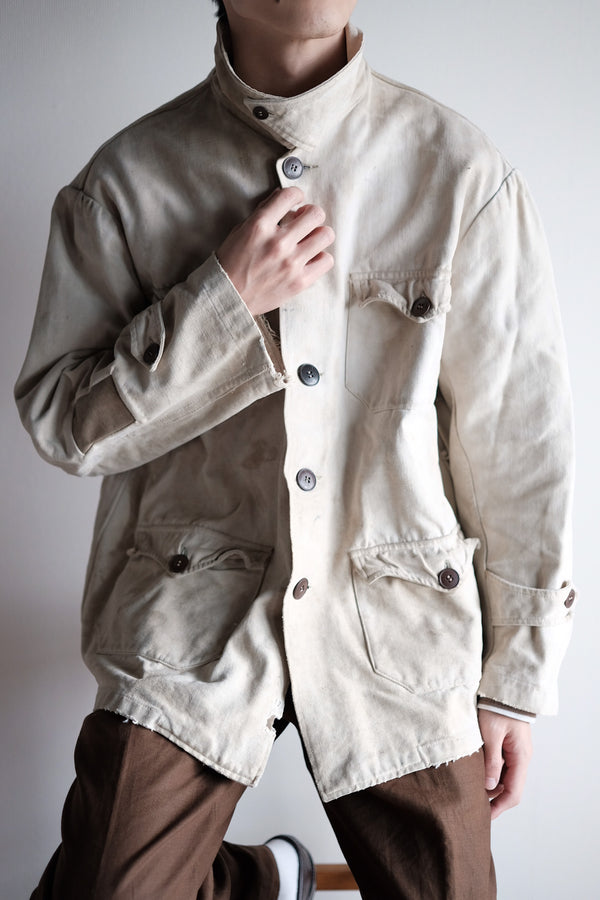 ~50's French Vintage White Cotton Canvas Work Jacket（J0285）
