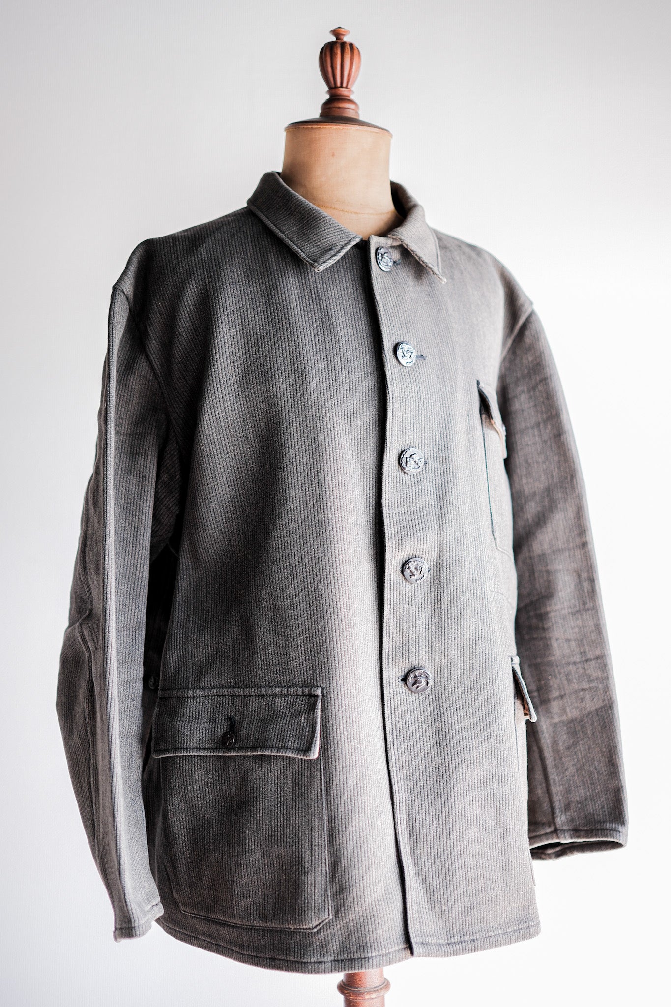 【~60's】French Vintage Brown Salt & Pepper Cotton Pique Hunting Jacket Size.56 "Le Mont St. Michel"