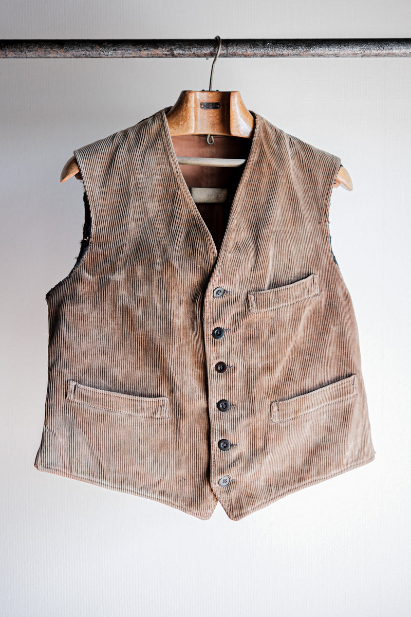 50's] French Vintage Brown Corduroy Work Gilet 