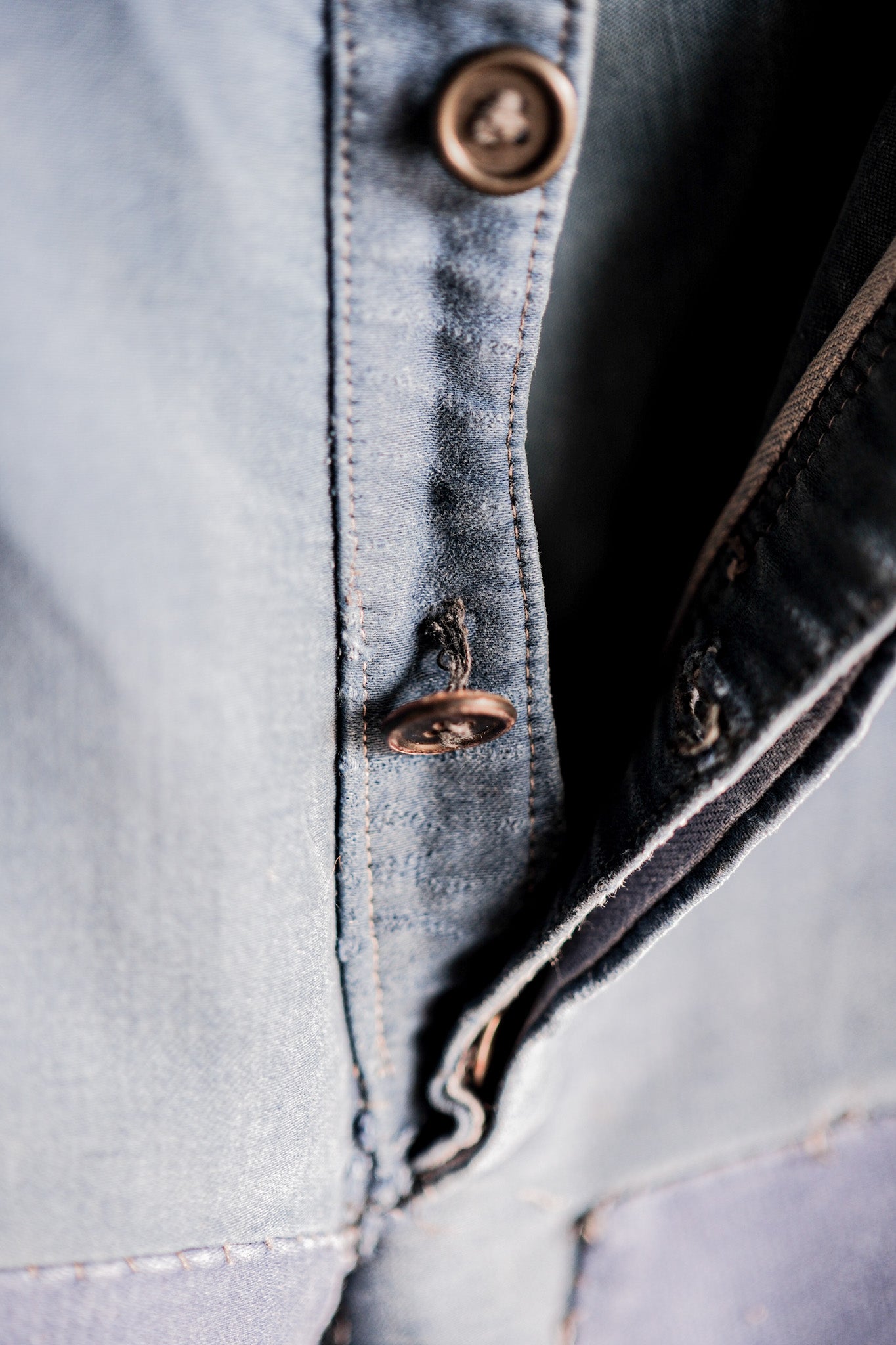 【~30's】French Vintage Blue Moleskin Work Pants "Patchwork"