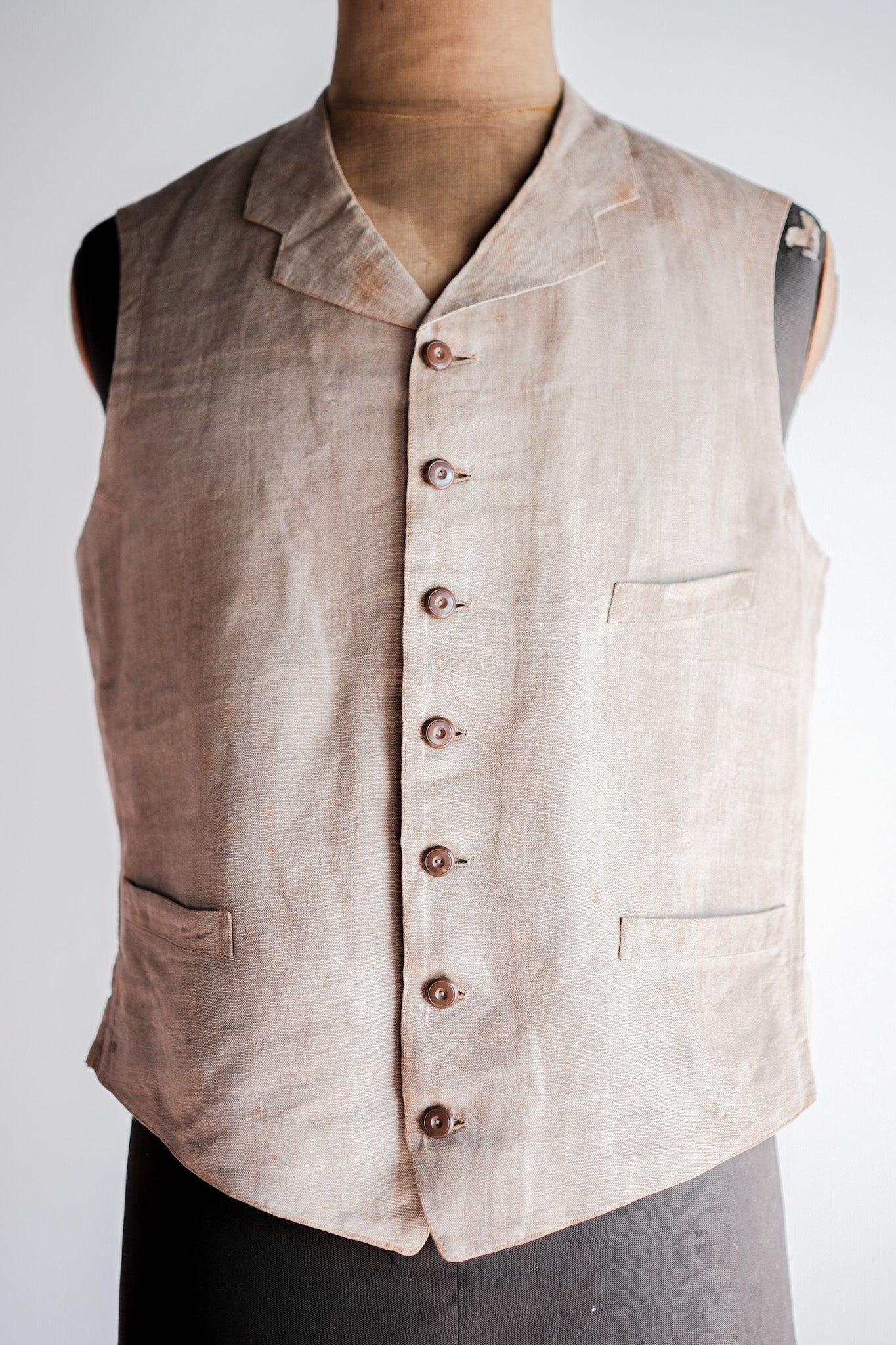 ［~40's］French Vintage Linen Work Gilet