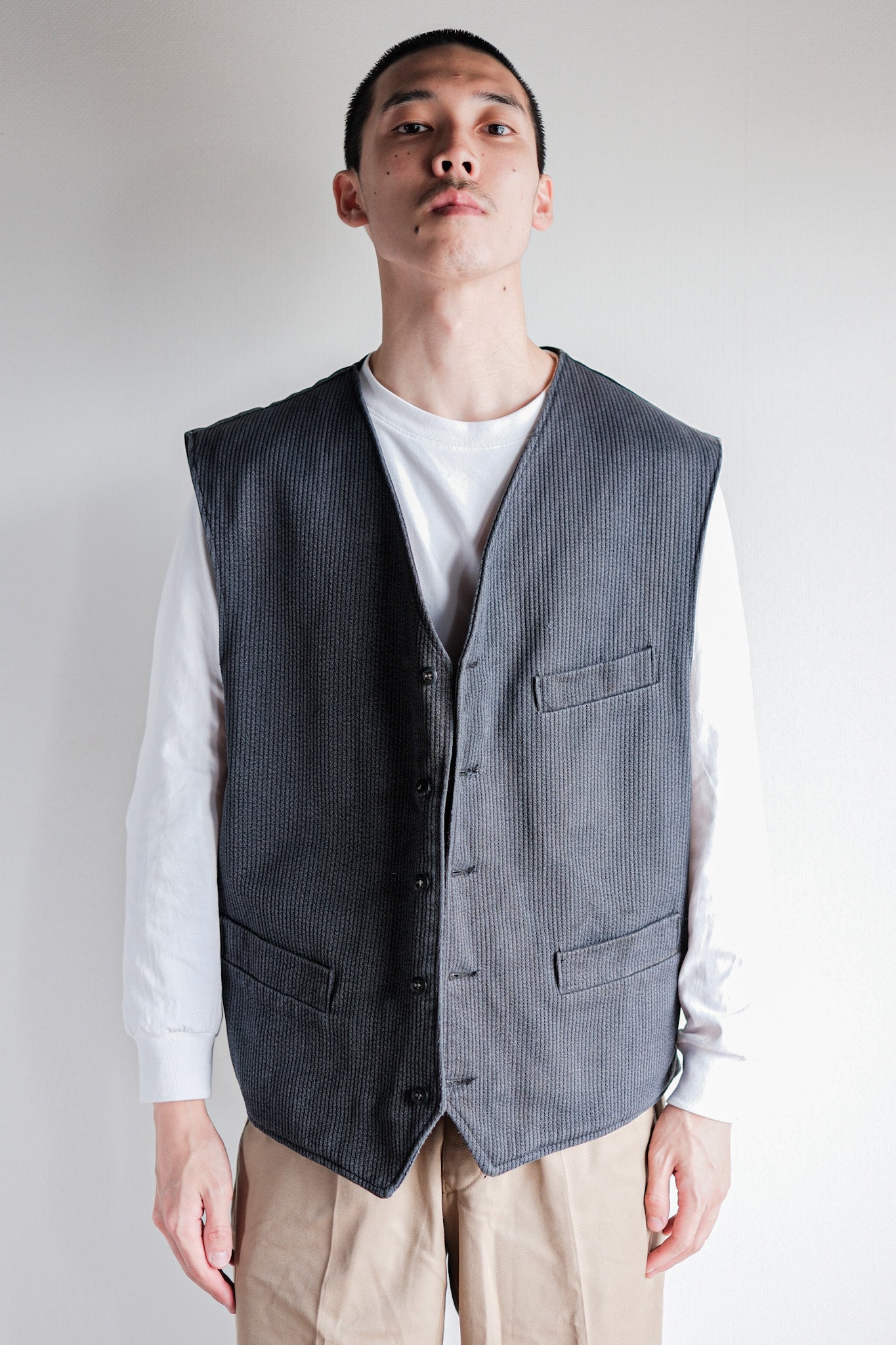 ［~60's］French Vintage Gray Cotton Pique Work Gilet