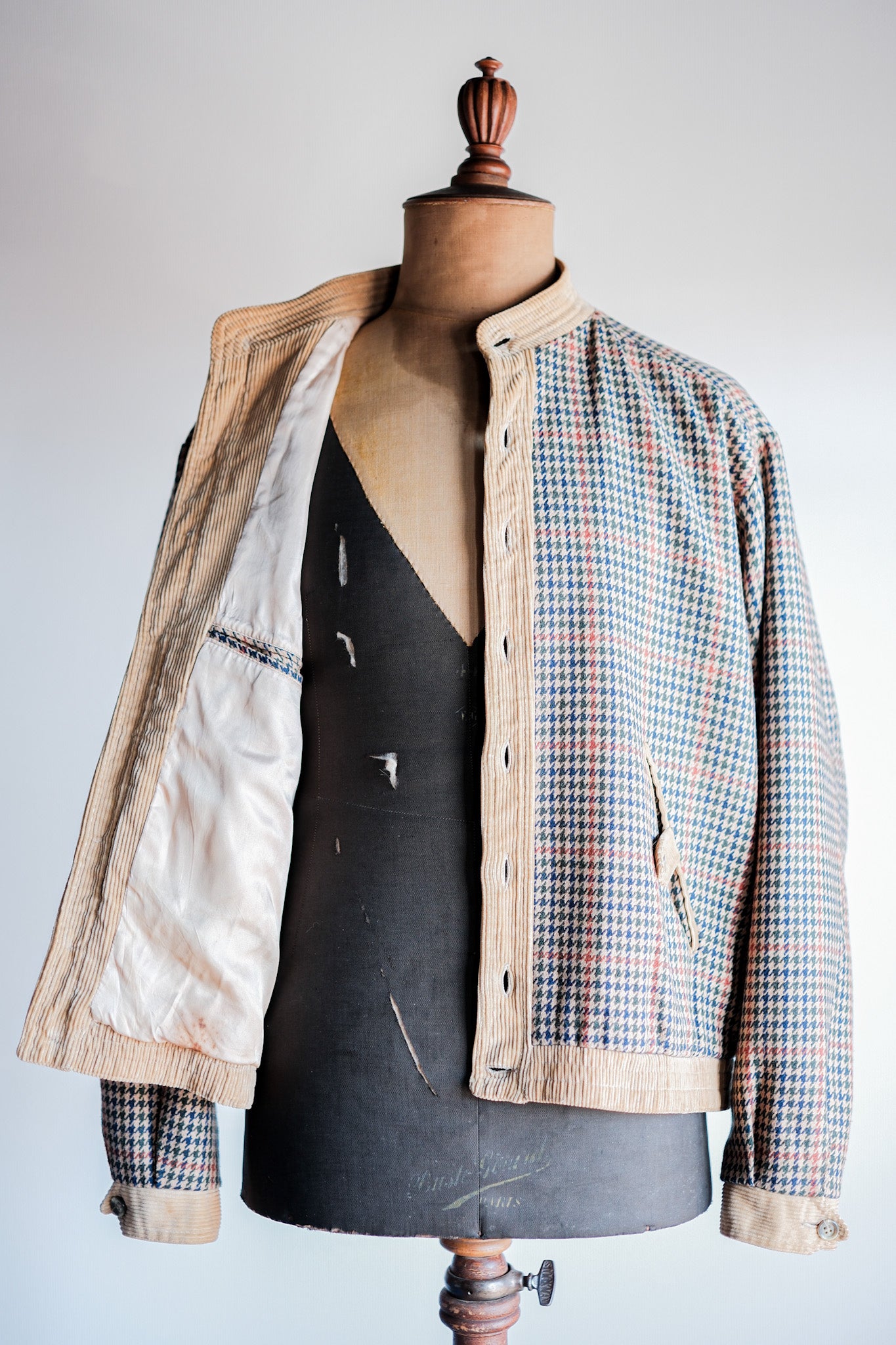 【~70's】British Vintage Houndstooth Wool Mix Jacket Size.38R "JAEGER"
