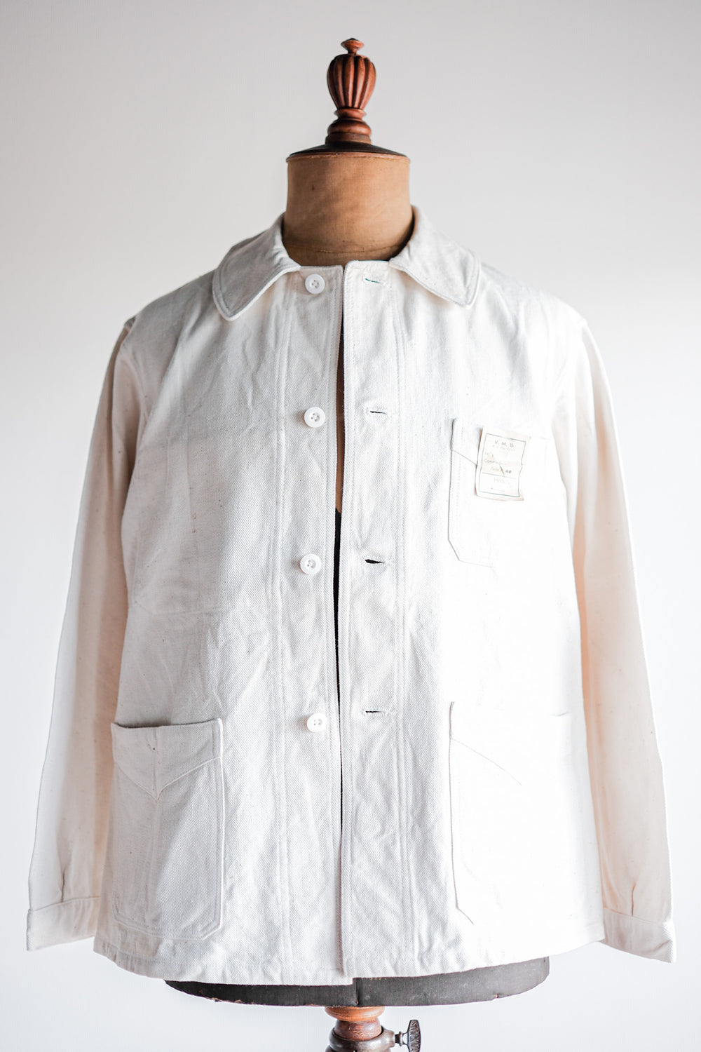 ［~40's］French Vintage White Cotton Twill Work Jacket Size.48 "Dead Stock"