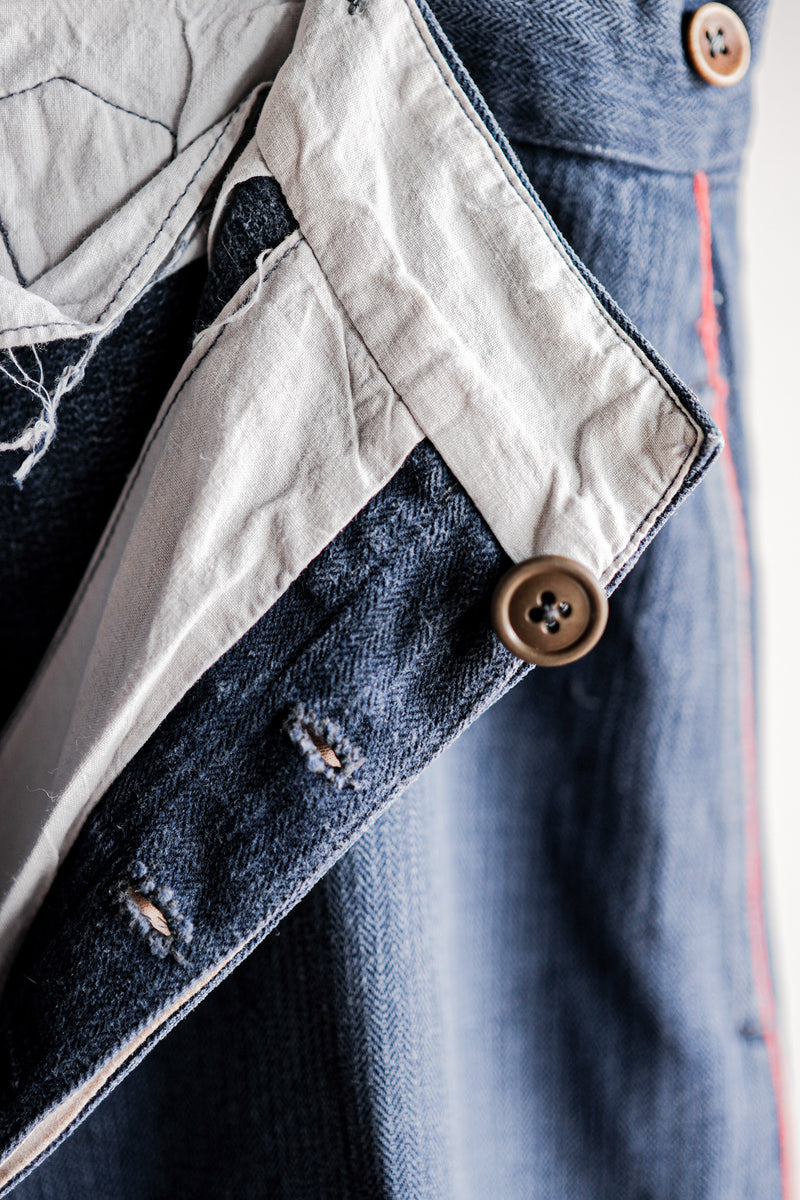 [ต้น 20 C] French Vintage Indigo HBT ผ้าลินินนักดับเพลิงนักดับเพลิง