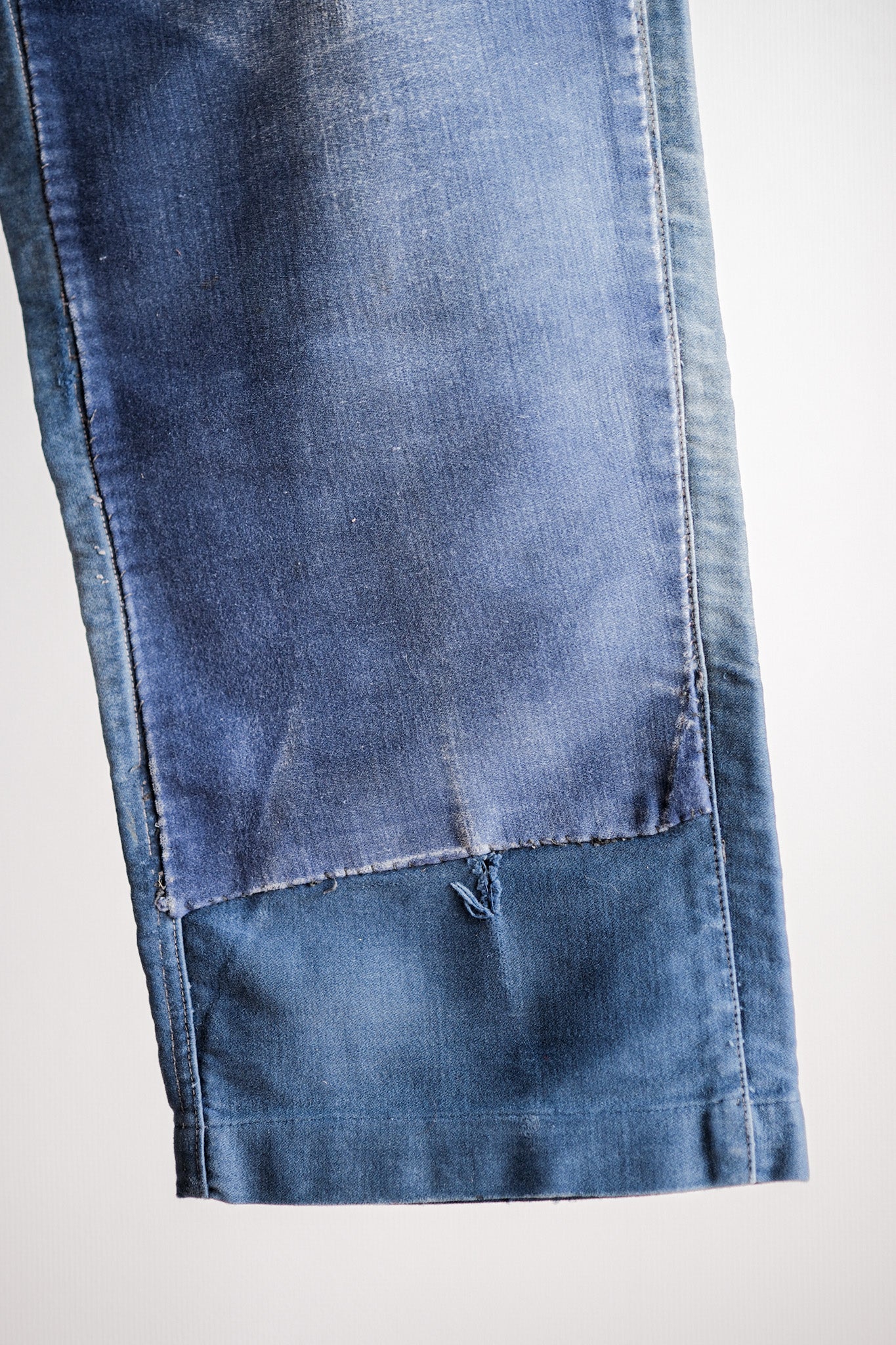 【~30's】French Vintage Blue Moleskin Work Pants "Patchwork"