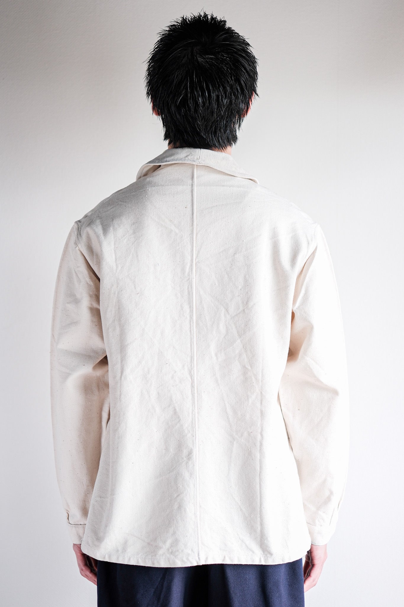 40's】French Vintage White Cotton Twill Work Jacket Size.48 