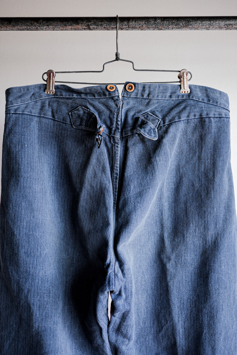 [ต้น 20 C] French Vintage Indigo HBT ผ้าลินินนักดับเพลิงนักดับเพลิง