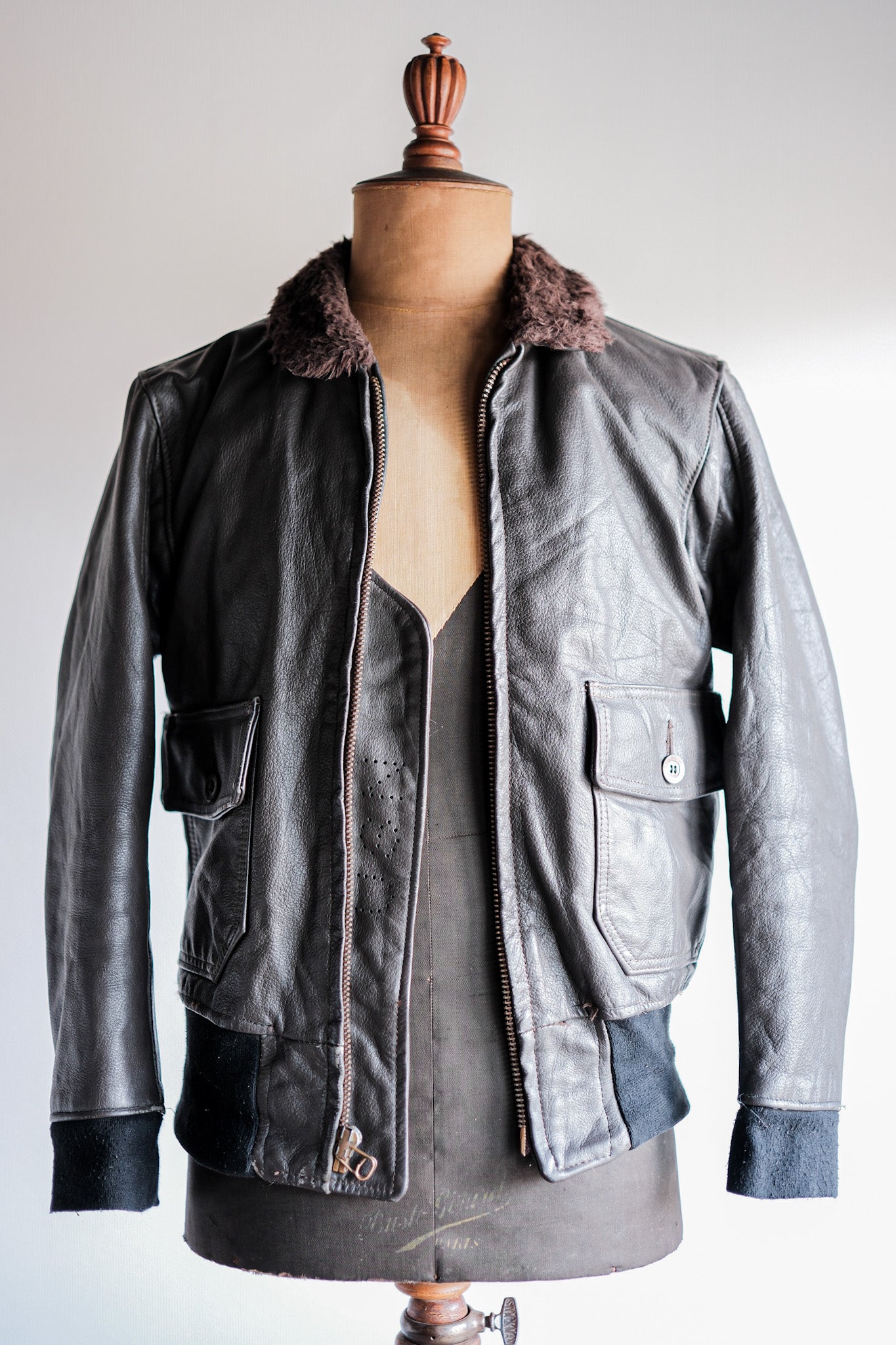vintage lether bomber jacket G1 black Sお値段変更しました