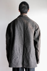 [~30's] French Vintage Grey Wool Hunting Jacket With Chin Strap "Boro"