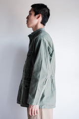 【~50's】French Vintage Green Cotton Twill 4 Pockets Work Jacket "Unusual Pattern"