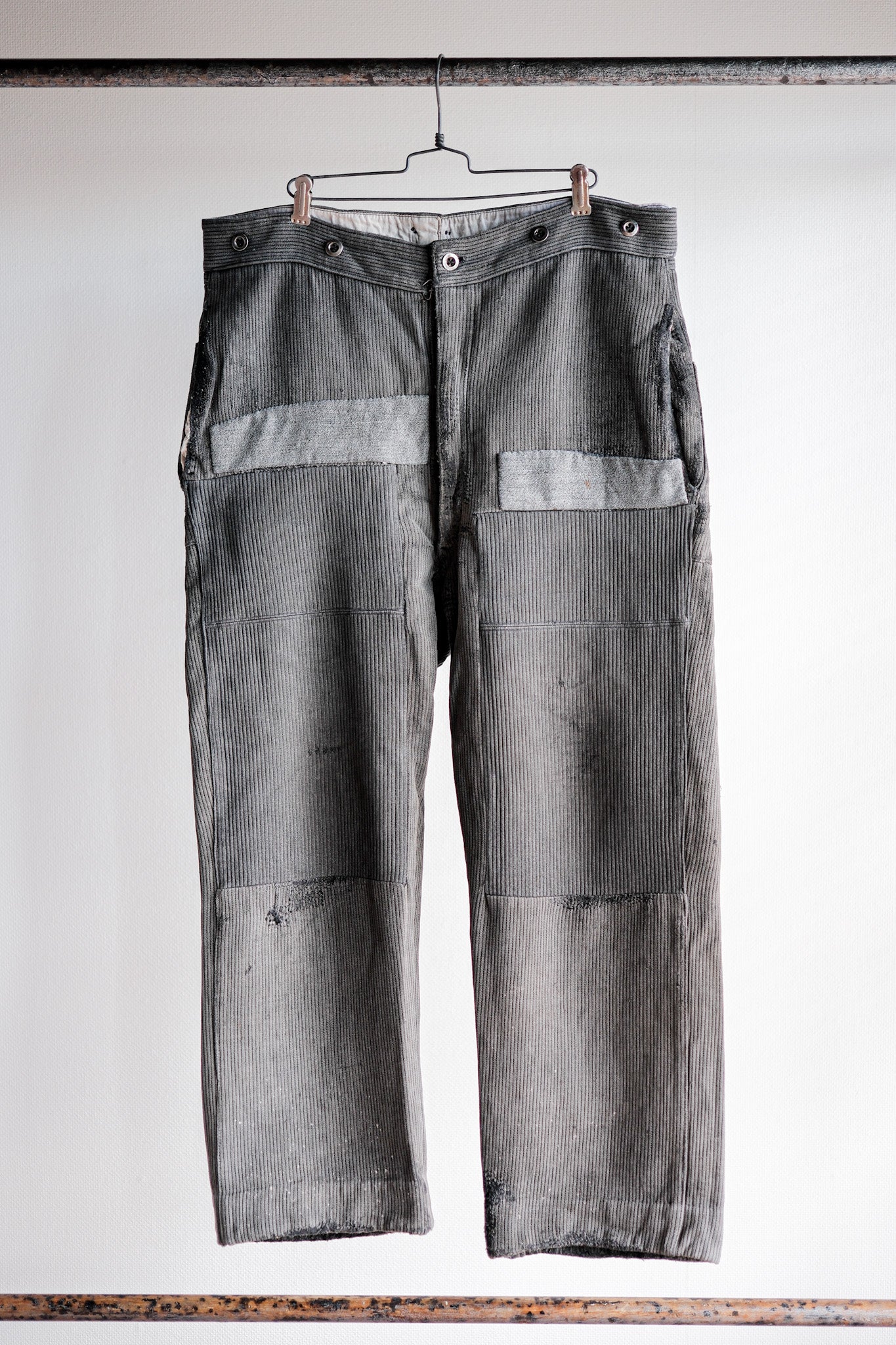 【~40's】French Vintage Gray Cotton Pique Work Pants "Patchwork"