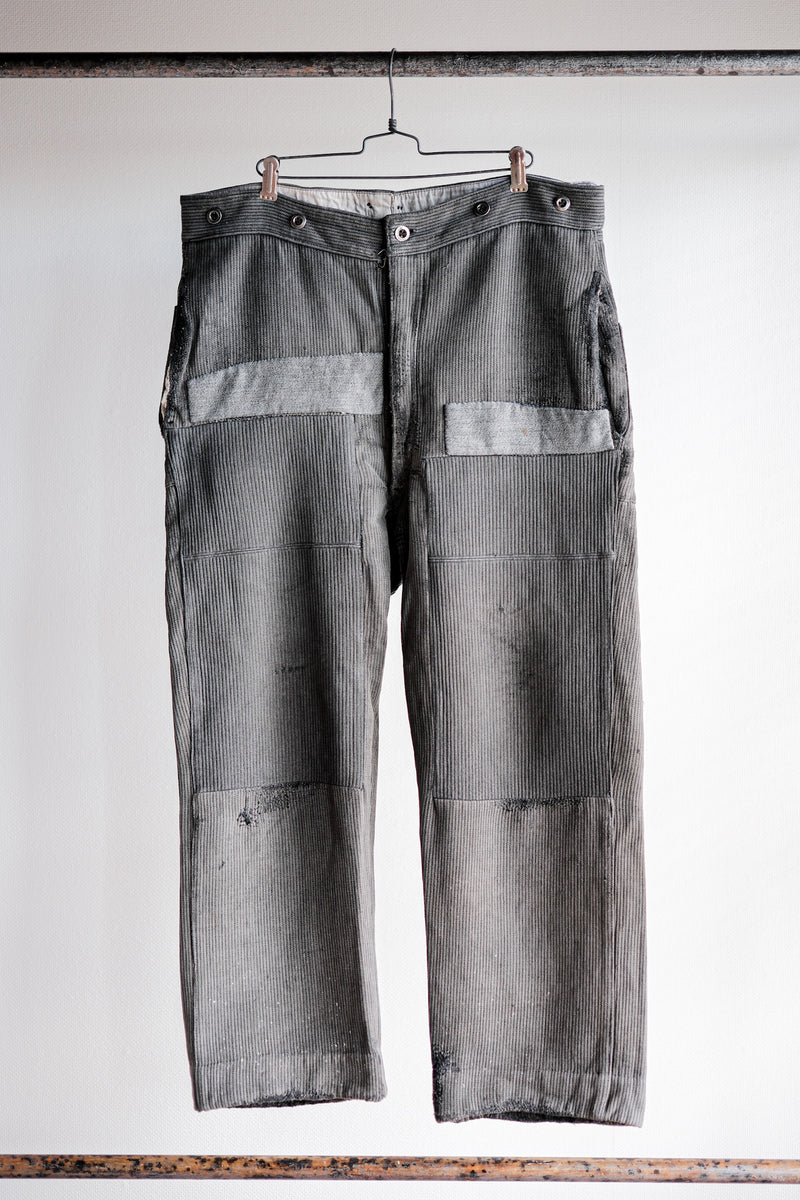 [~ 40's] French Vintage Grey Cotton Pique Work Ows "Patchwork"