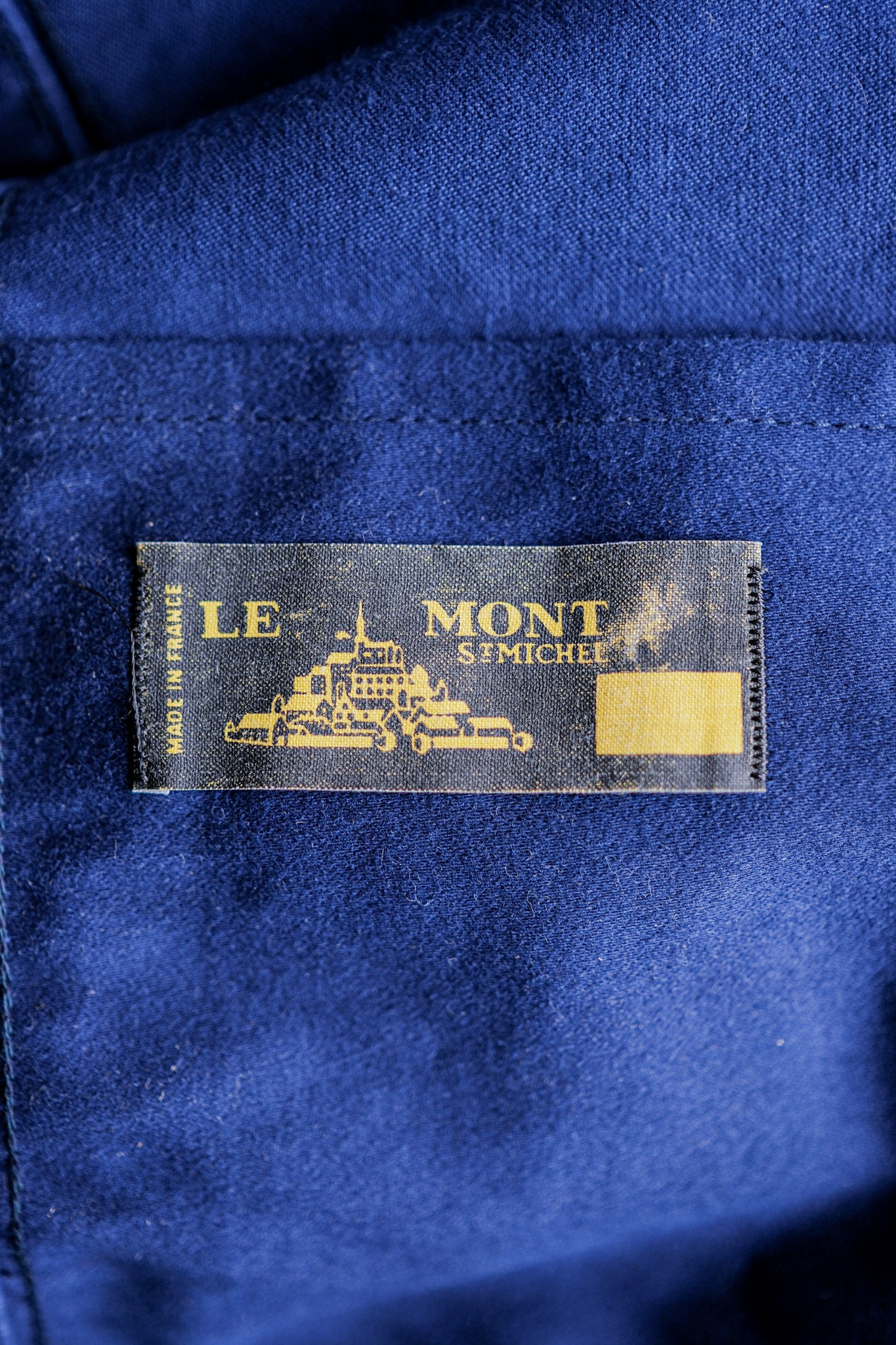 [~ 70's] แจ็คเก็ตโมลก์สีน้ำเงินวินเทจขนาดใหญ่ของฝรั่งเศสขนาด 40 "Le Mont Start. Michel"