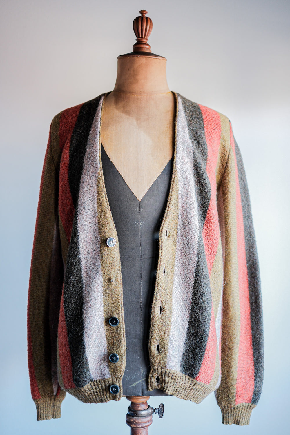 【~80's】Italian Vintage Wool Mix Multi Striped Cardigan