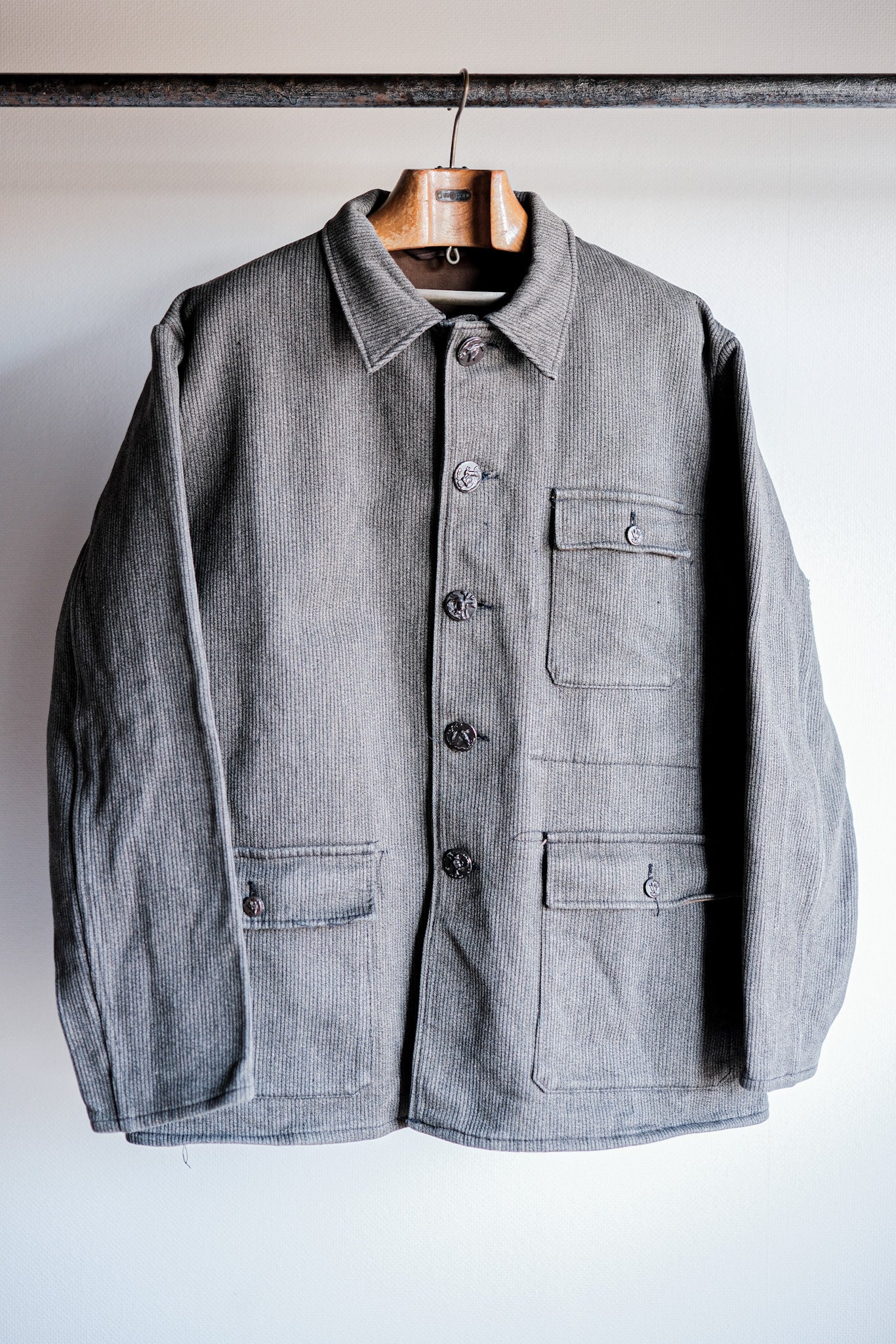 【~60's】French Vintage Brown Gray Salt & Pepper Cotton Pique Hunting Jacket "Le Mont St. Michel"