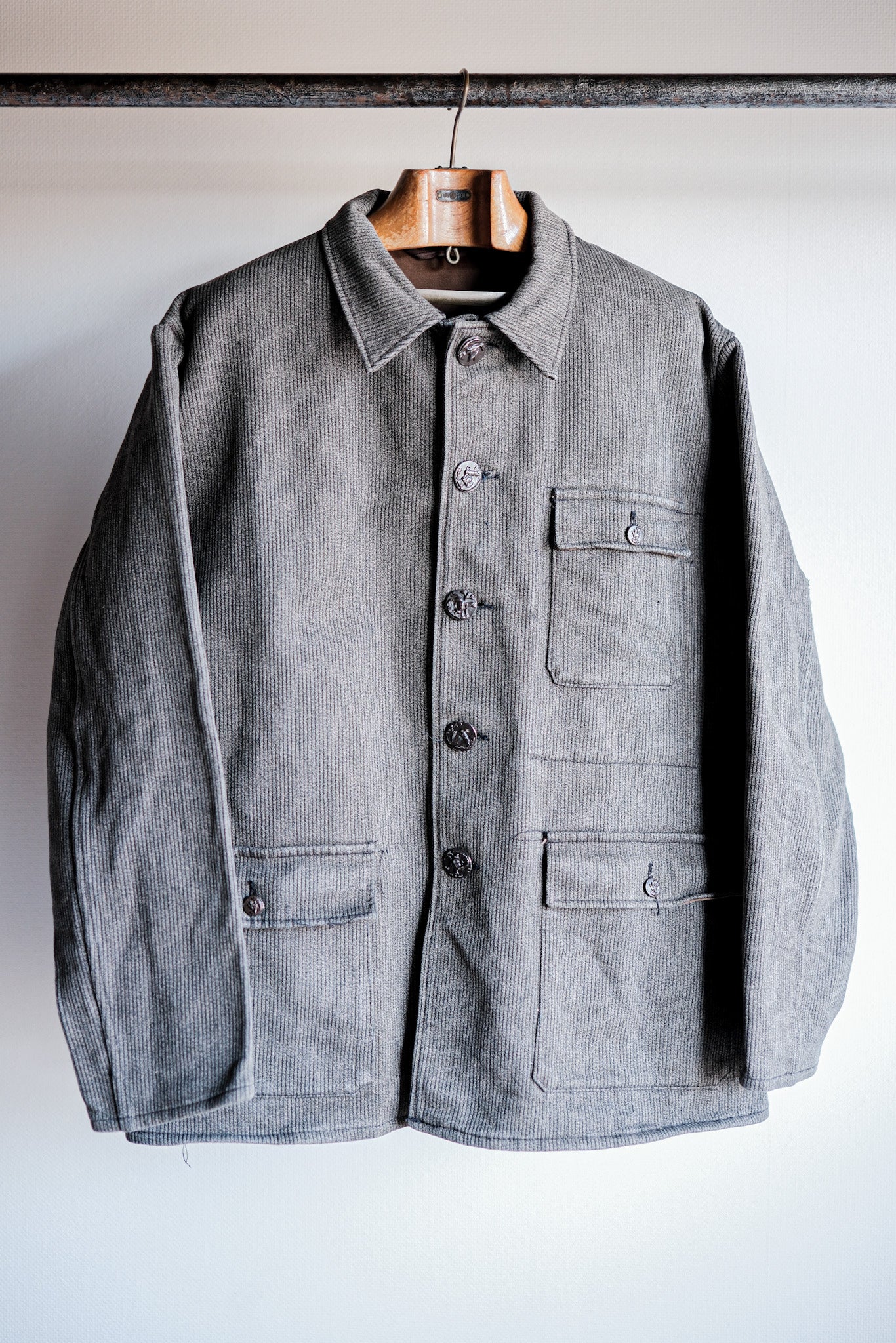 ［~60's］French Vintage Brown Gray Salt & Pepper Cotton Pique Hunting Jacket "Le Mont St. Michel"
