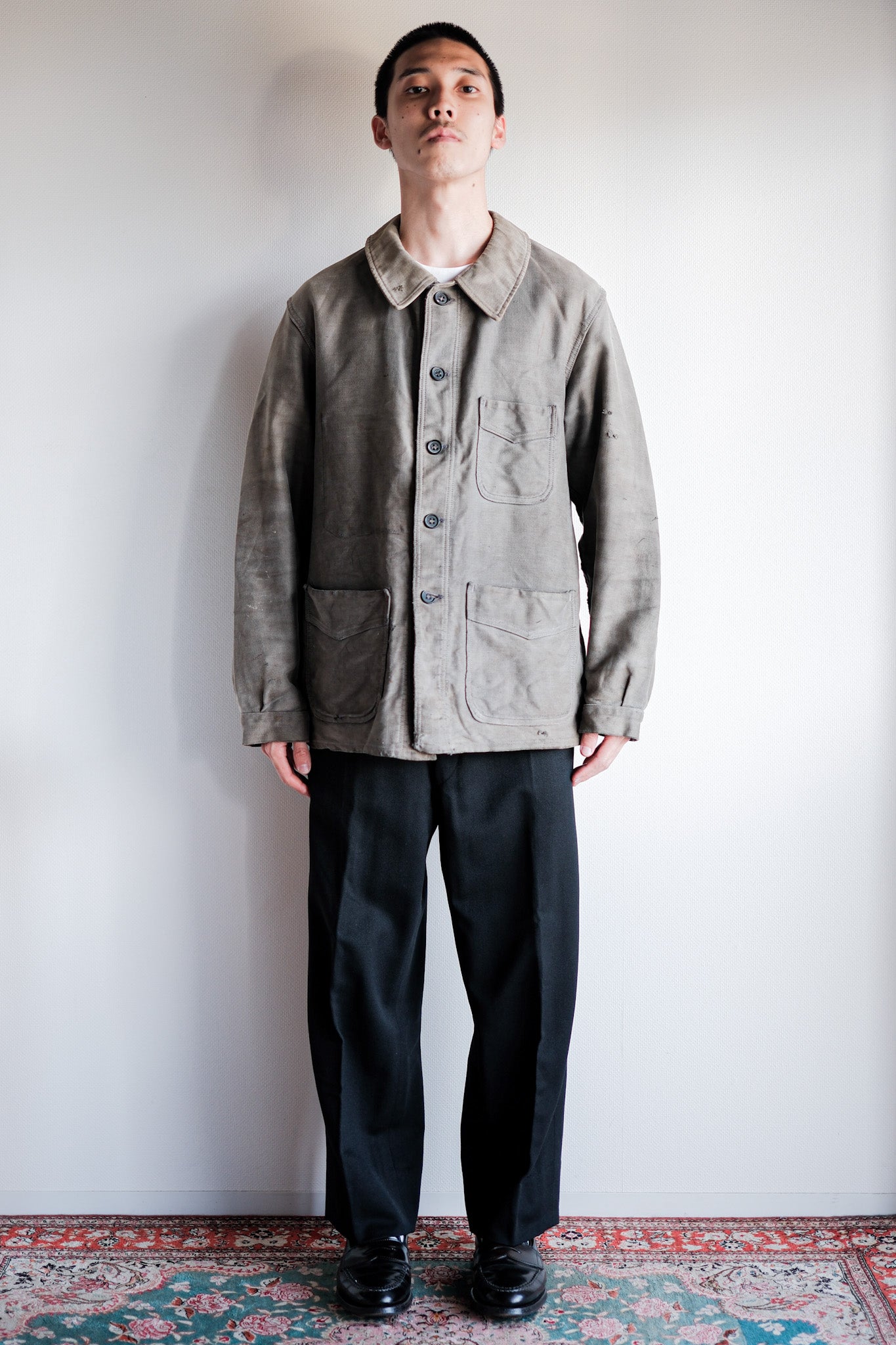 ［~40's］French Vintage Black Moleskin Work Jacket "Adolphe Lafont"