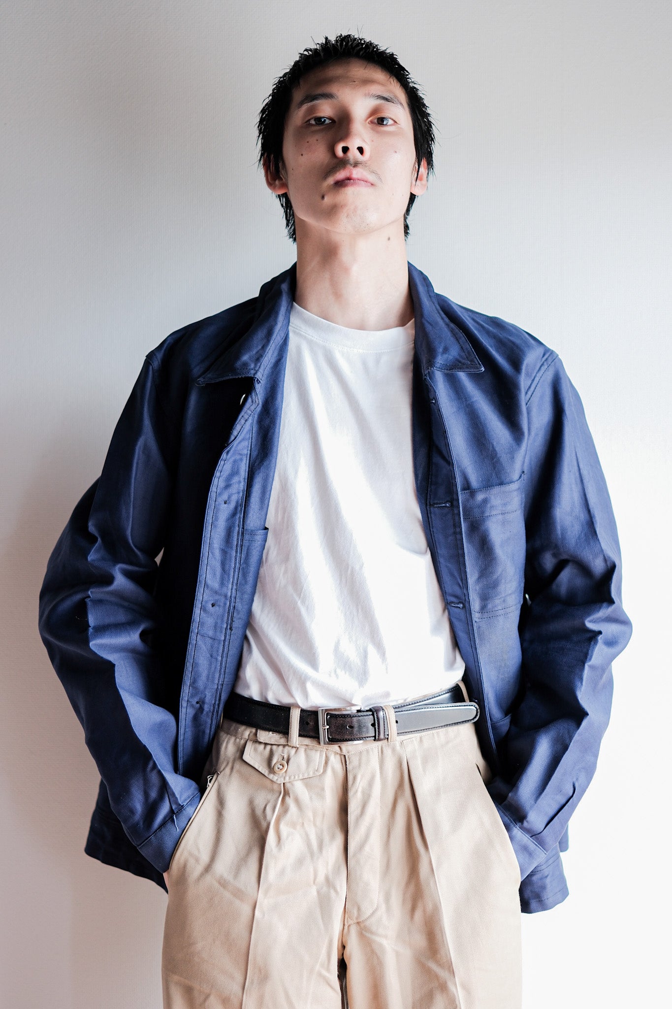 50's】French Vintage Blue Thin Twill Work Jacket 