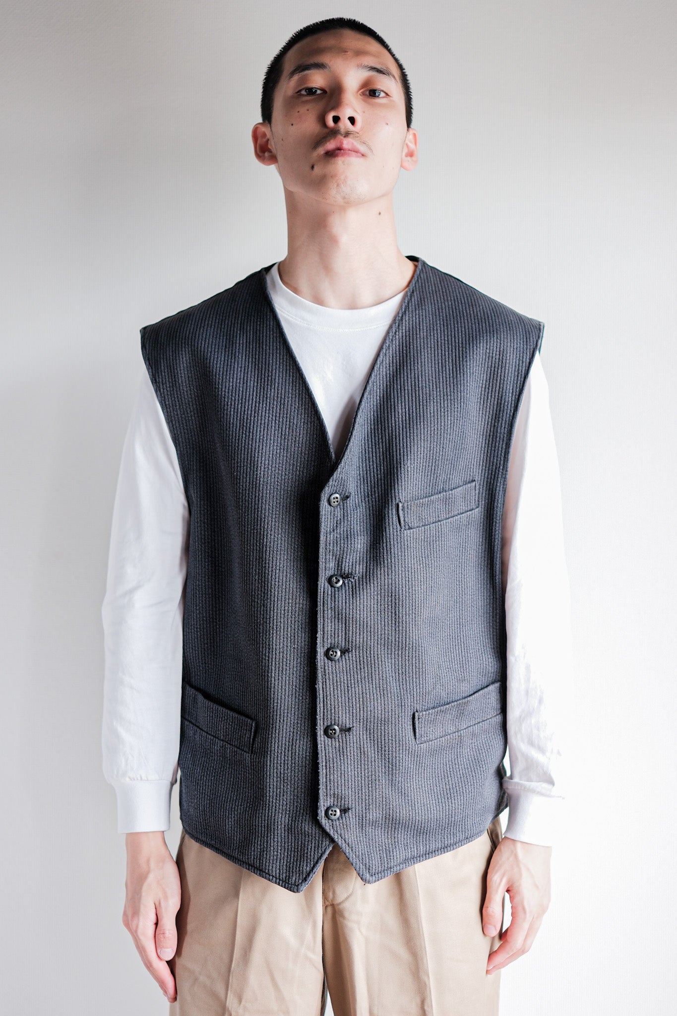 ［~60's］French Vintage Gray Cotton Pique Work Gilet
