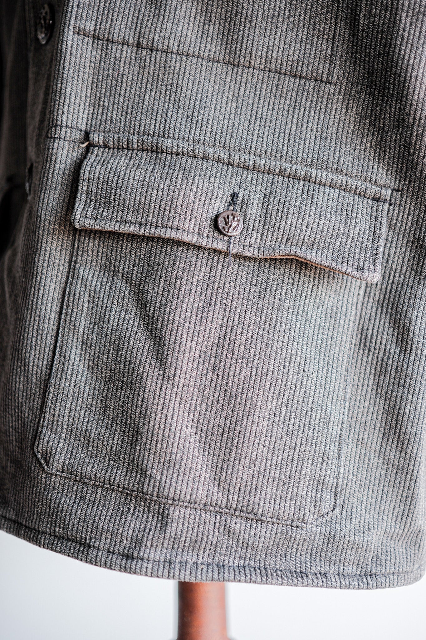 【~60's】French Vintage Brown Gray Salt & Pepper Cotton Pique Hunting Jacket "Le Mont St. Michel"