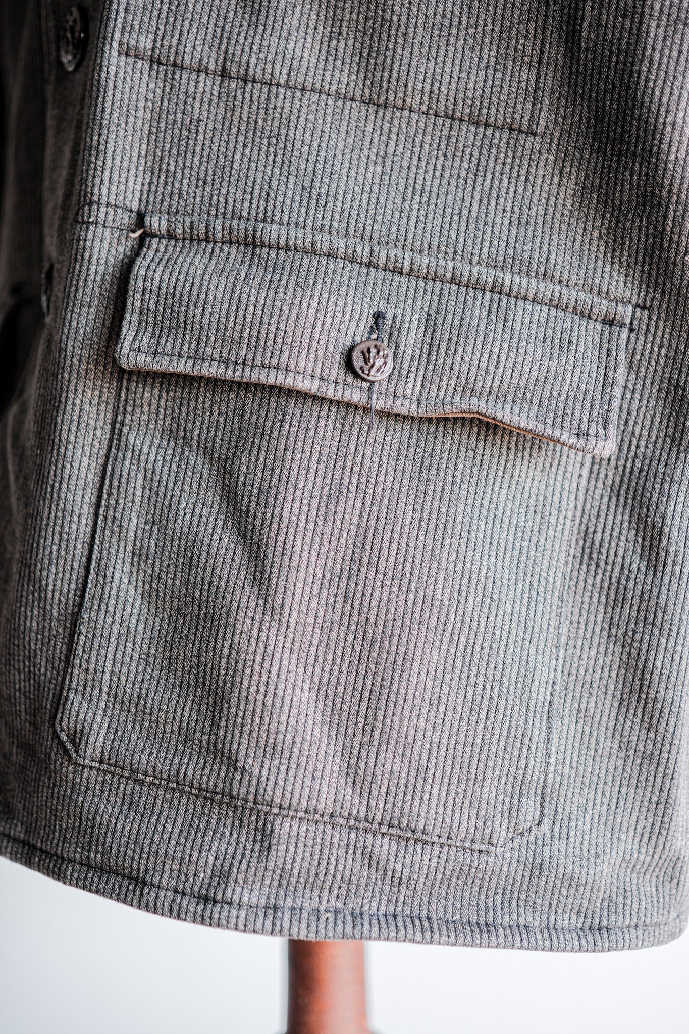 ［~60's］French Vintage Brown Gray Salt & Pepper Cotton Pique Hunting Jacket "Le Mont St. Michel"