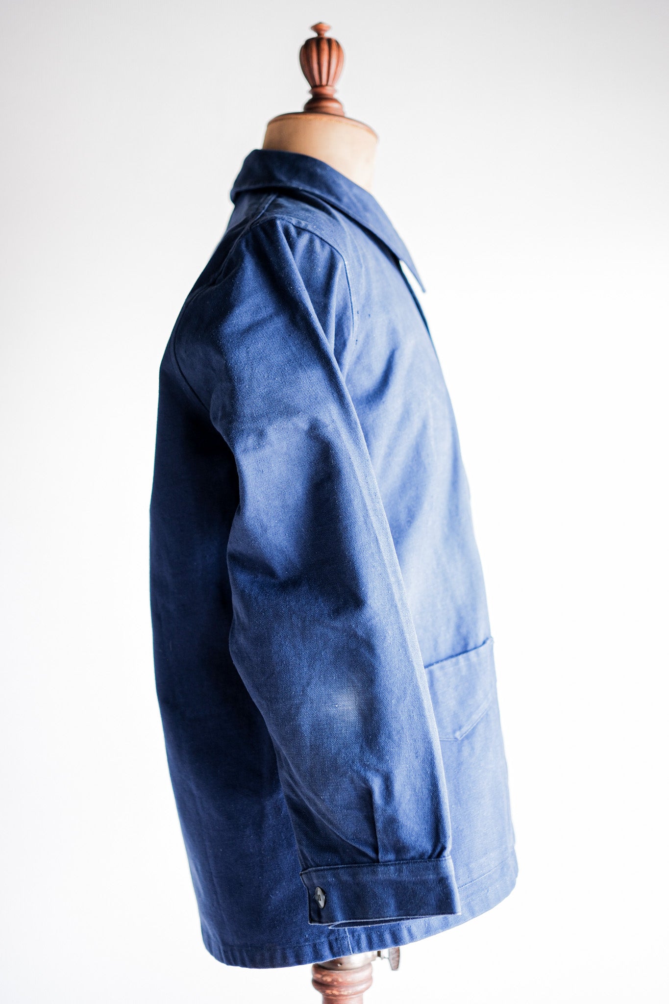 [~ 50 년대] 프랑스 군대 블루 코튼 린넨 트 와일 작업 재킷
