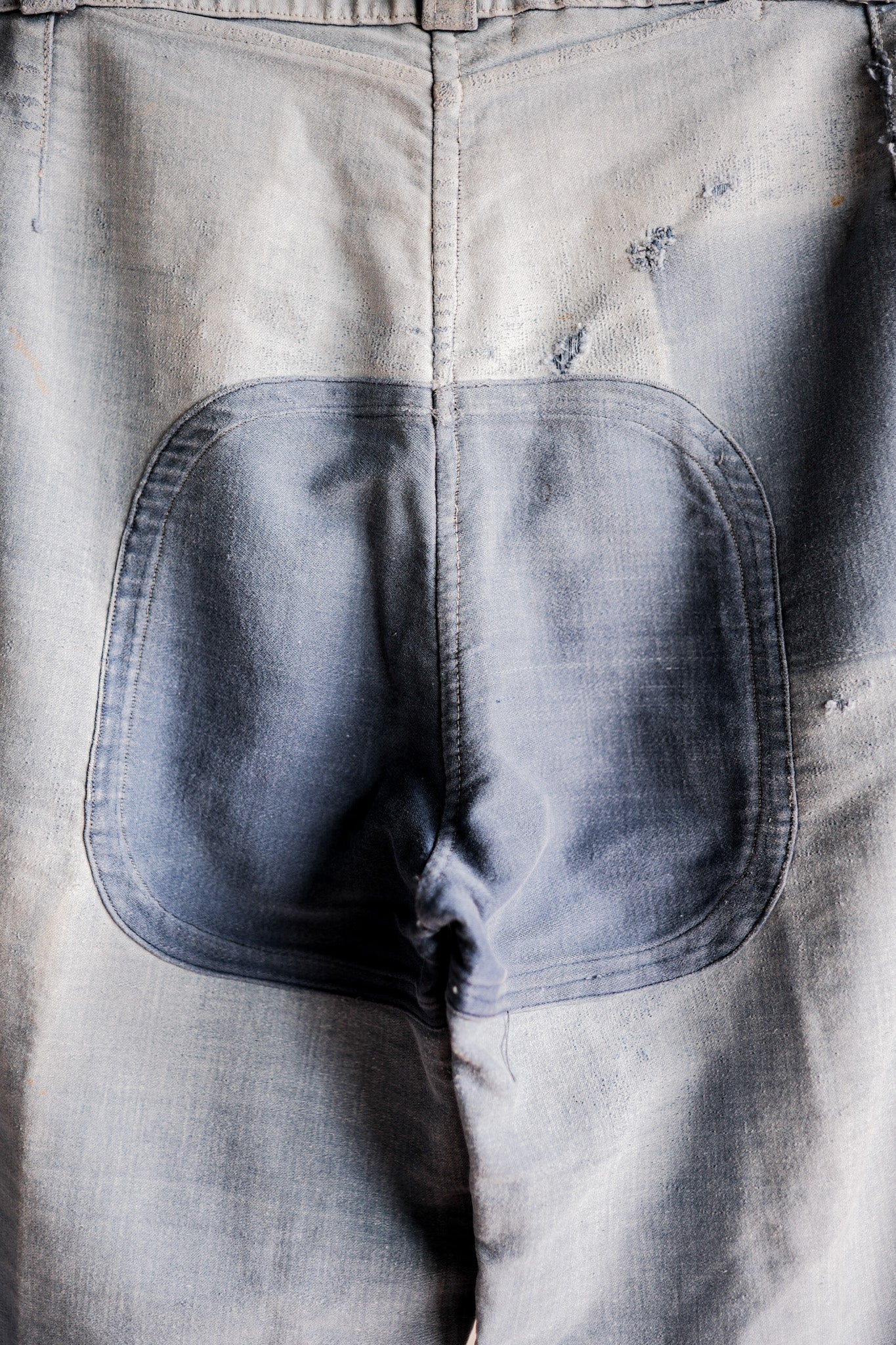 【~40's】French Vintage Blue Moleskin Work Pants "Patchwork" "Le Mont St. Michel"