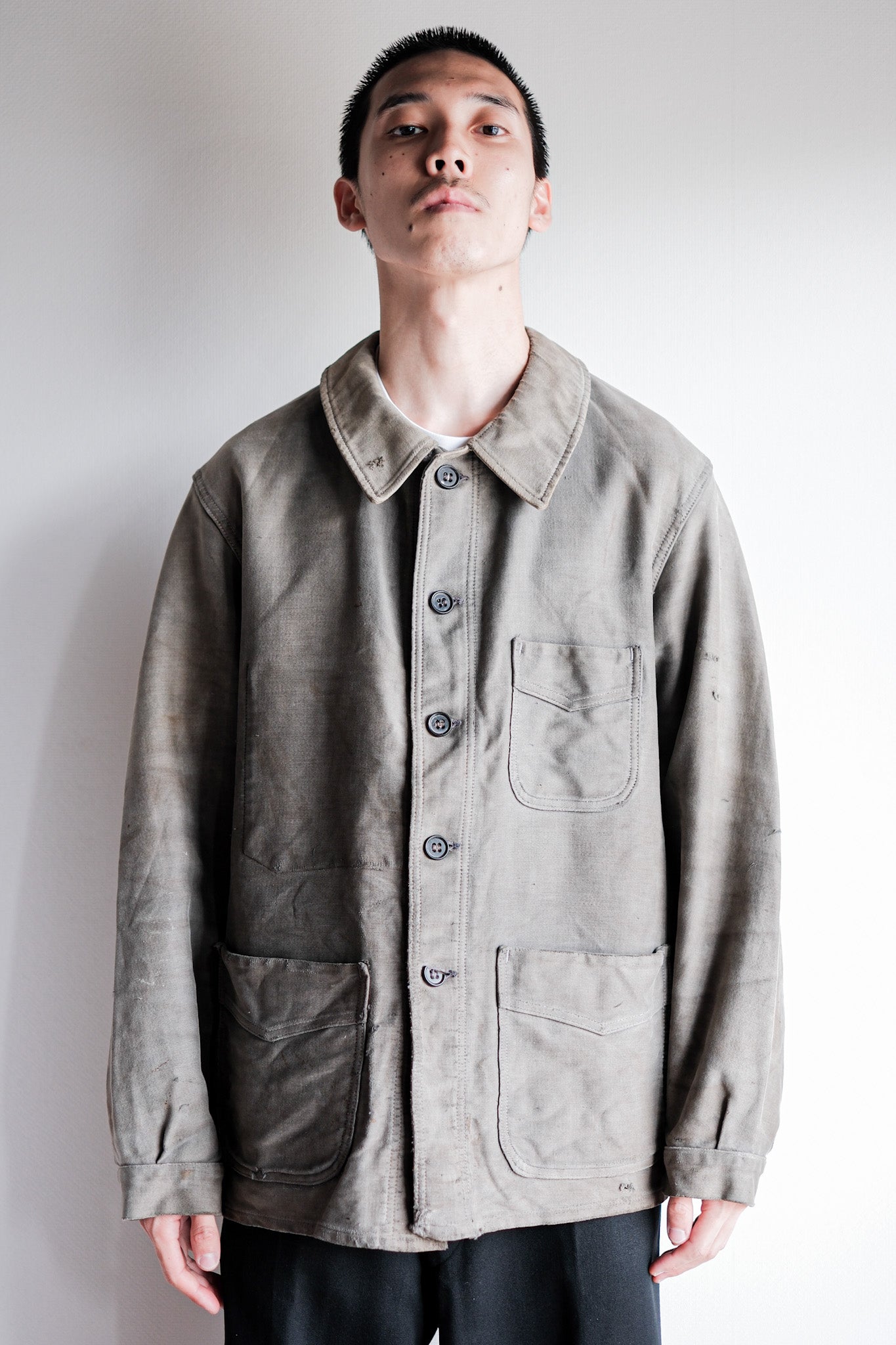 ［~40's］French Vintage Black Moleskin Work Jacket "Adolphe Lafont"
