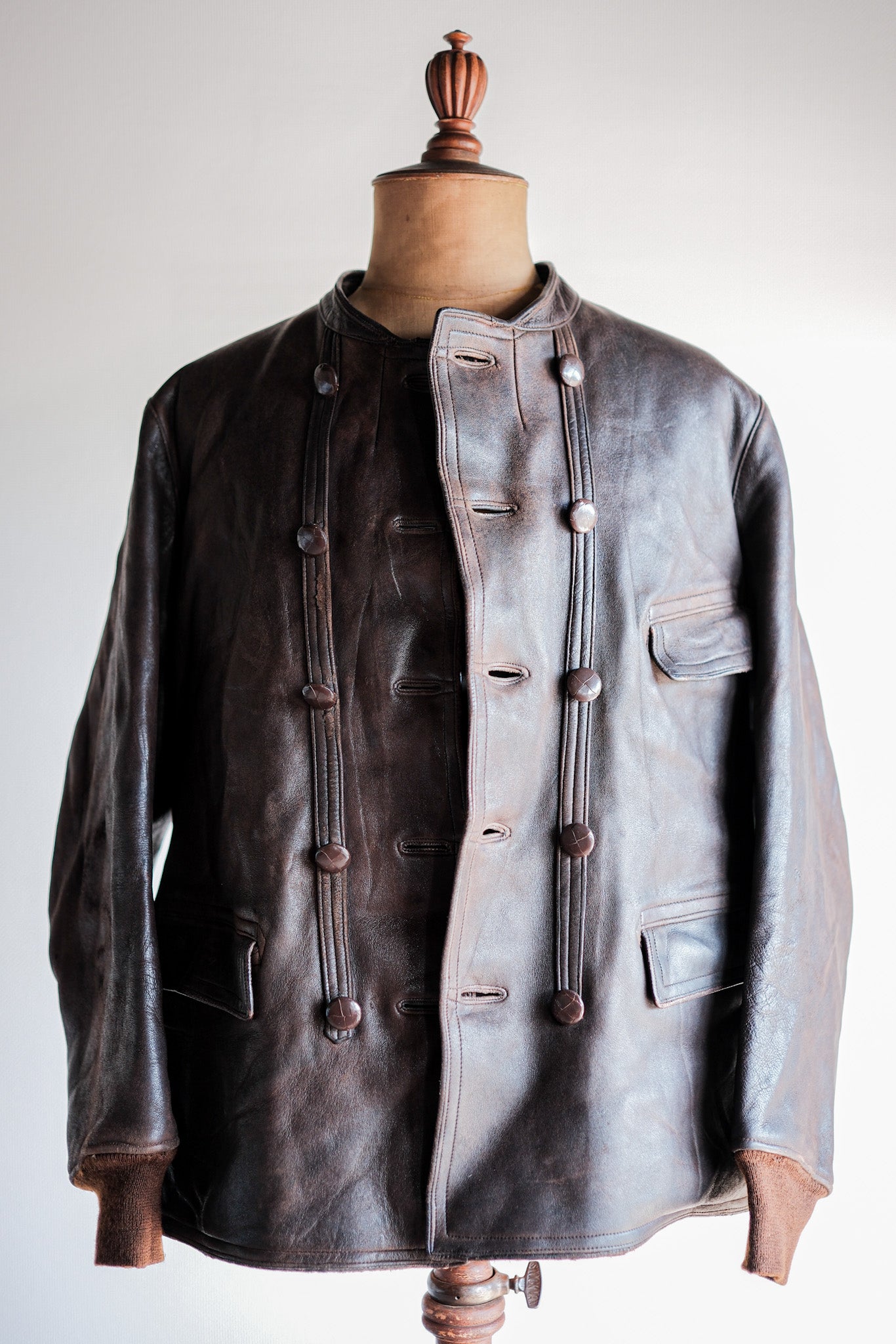 【~40's】Swedish Vintage Double Breasted Leather Jacket