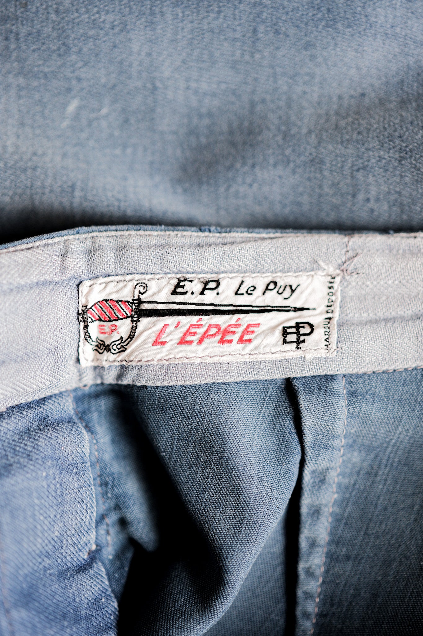 【~30's】French Vintage Blue Moleskin Work Pants "Patchwork"