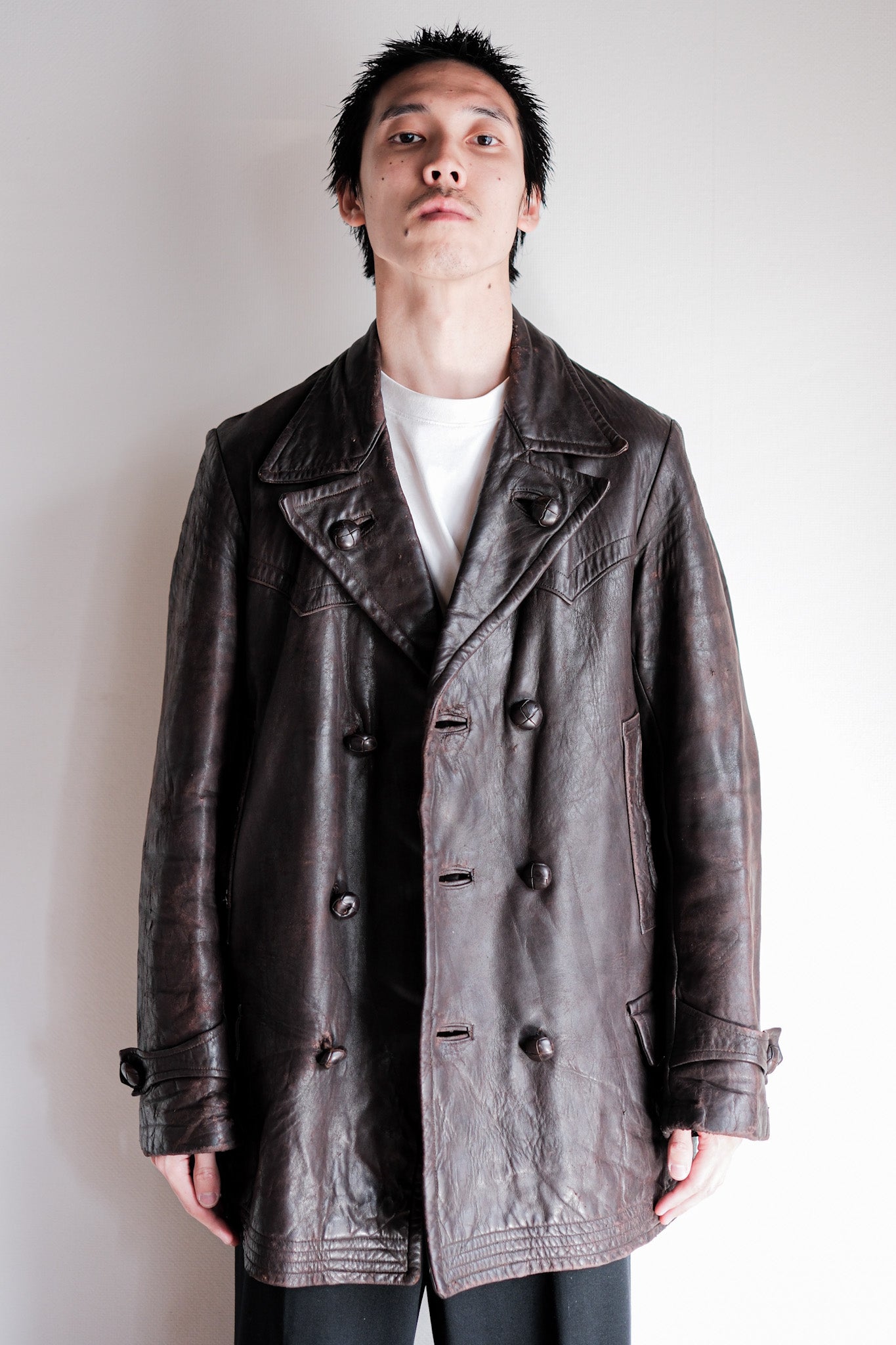 ［~30's］German Vintage Double Breasted Motorcycle Leather Jacket