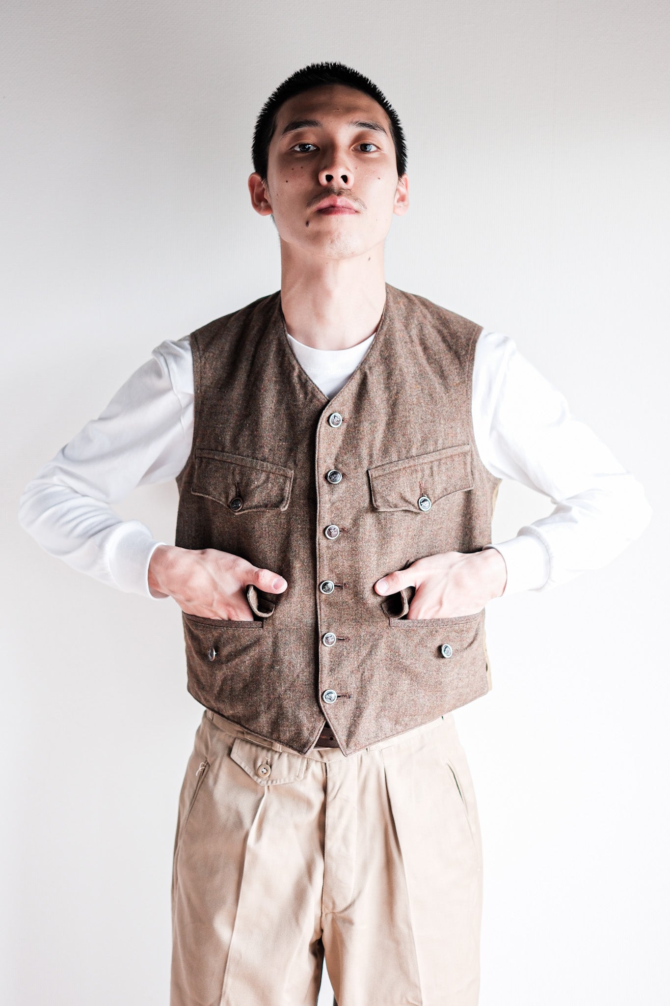 ［~40's］French Vintage Brown Mix Wool Hunting Gilet