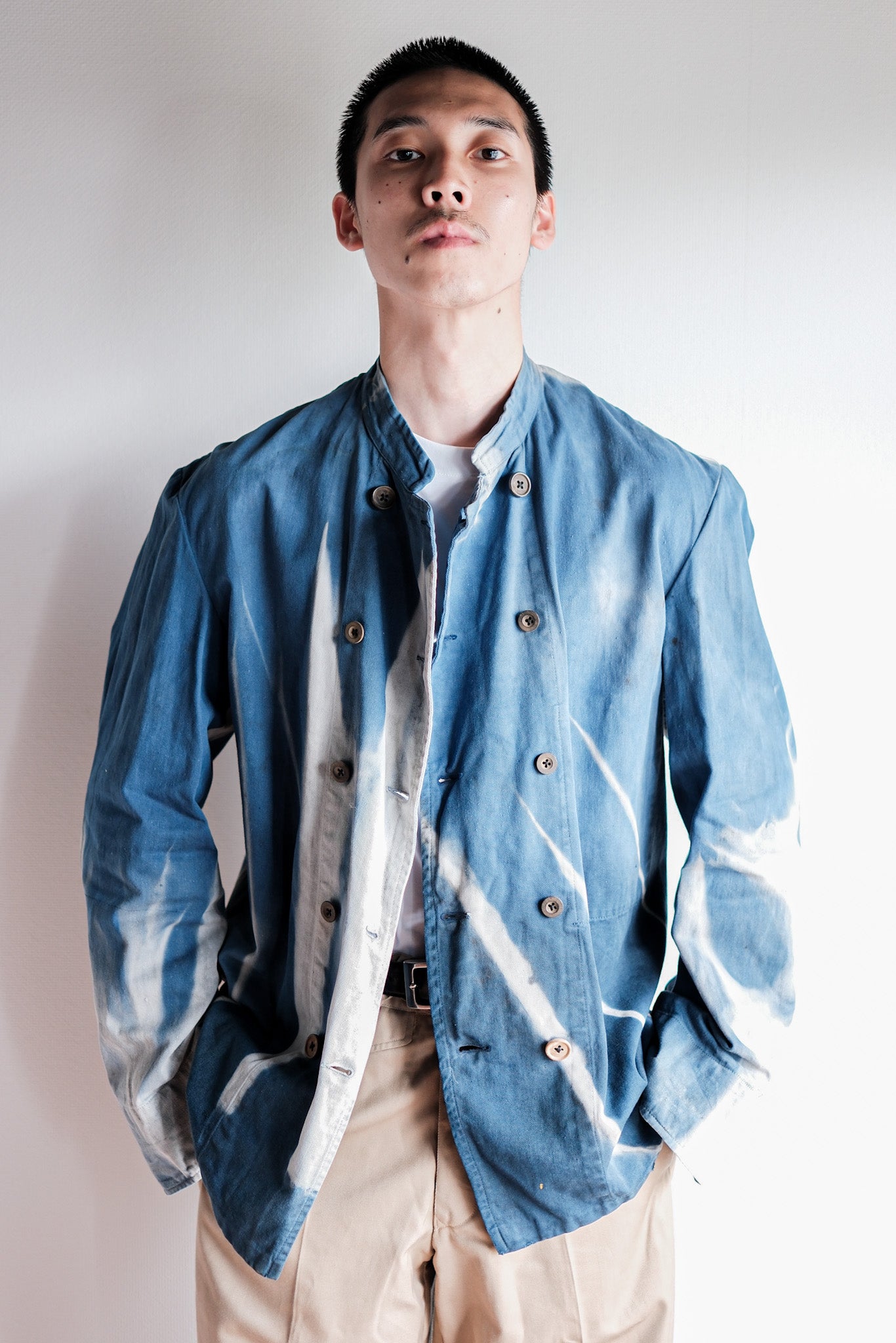 Veste de travail à double poitrine en coton indigo "Karim Hadjab" "4 Seasons"