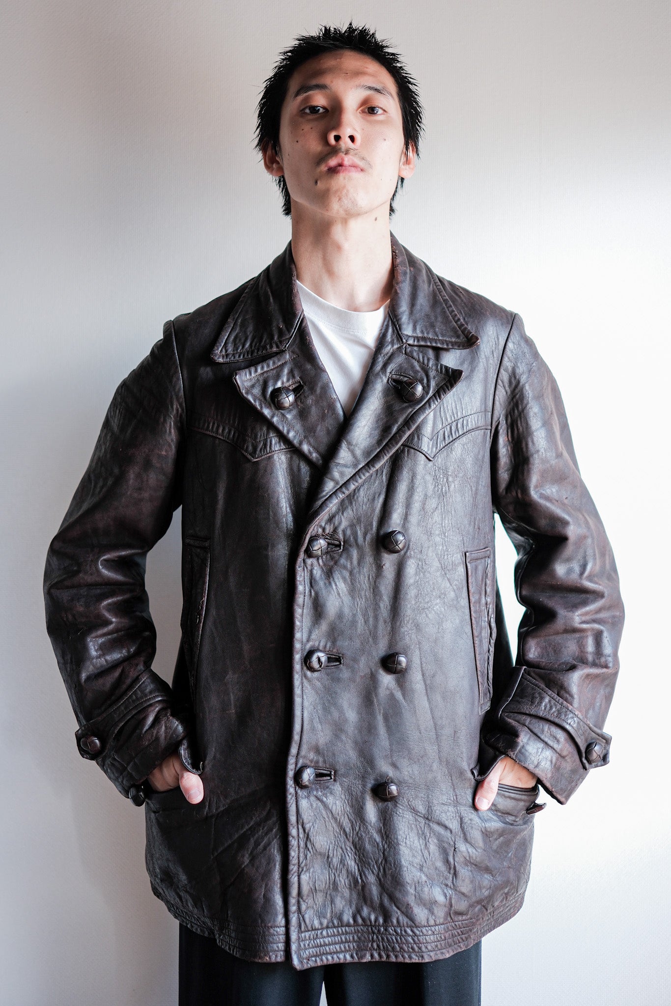 【~30's】German Vintage Double Breasted Motorcycle Leather Jacket